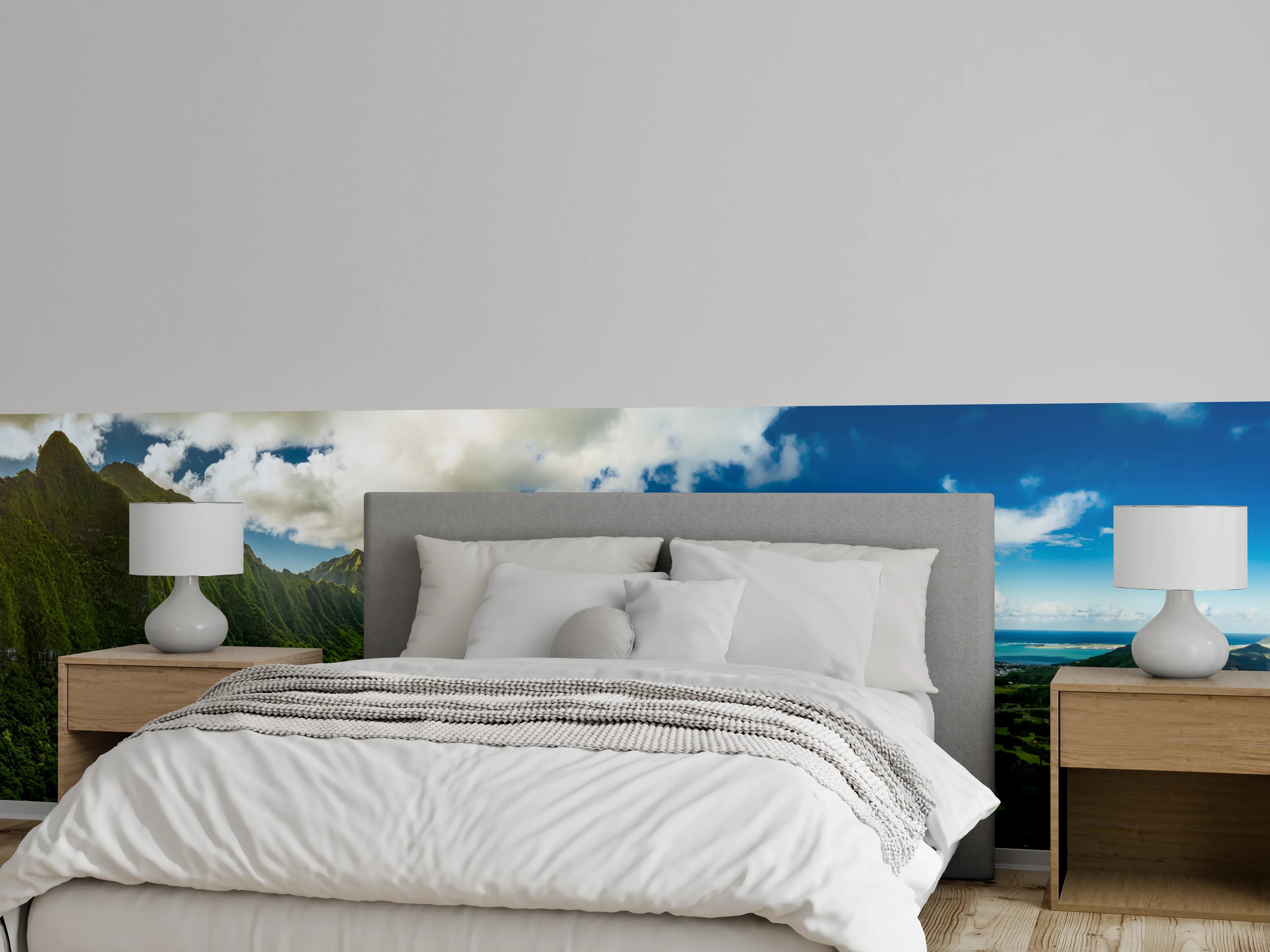 Wandverkleidung Schlafzimmer - Panorama Landschaft Berge und Meer