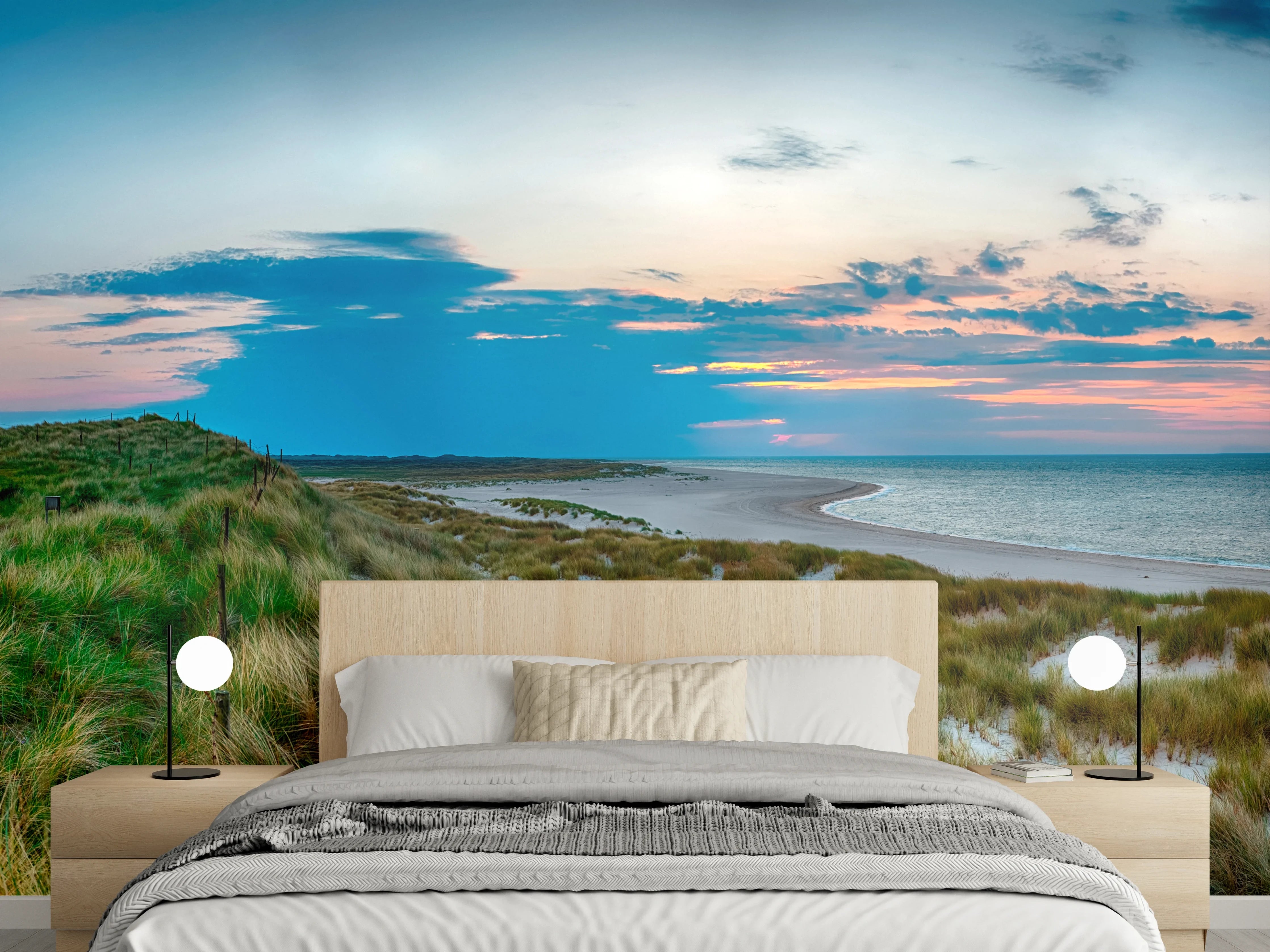 Wandverkleidung Schlafzimmer - Panorama Leuchtturm am Meer Sonnenuntergang