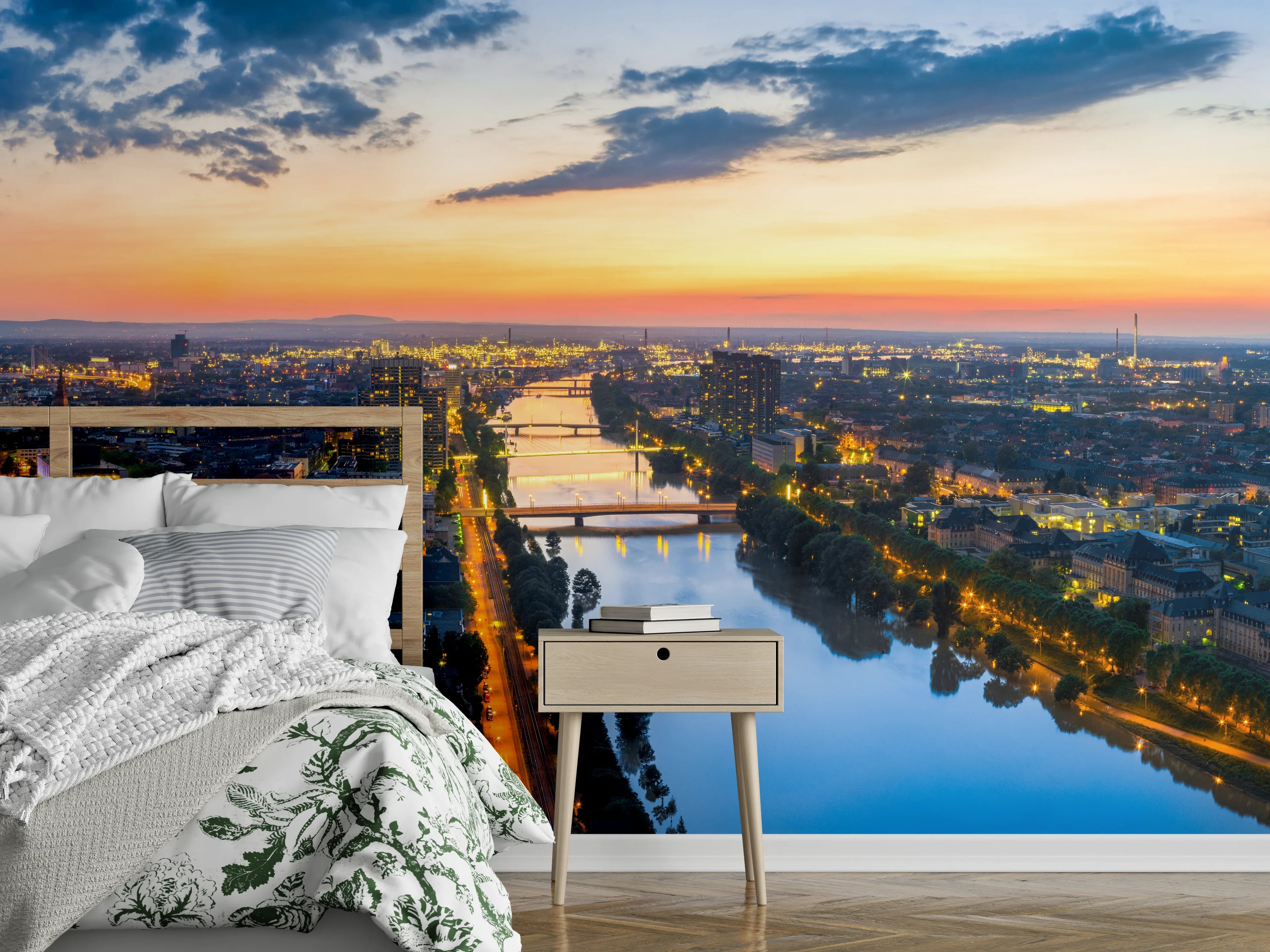 Wandverkleidung Schlafzimmer - Panorama Mannheim und Ludwigshafen
