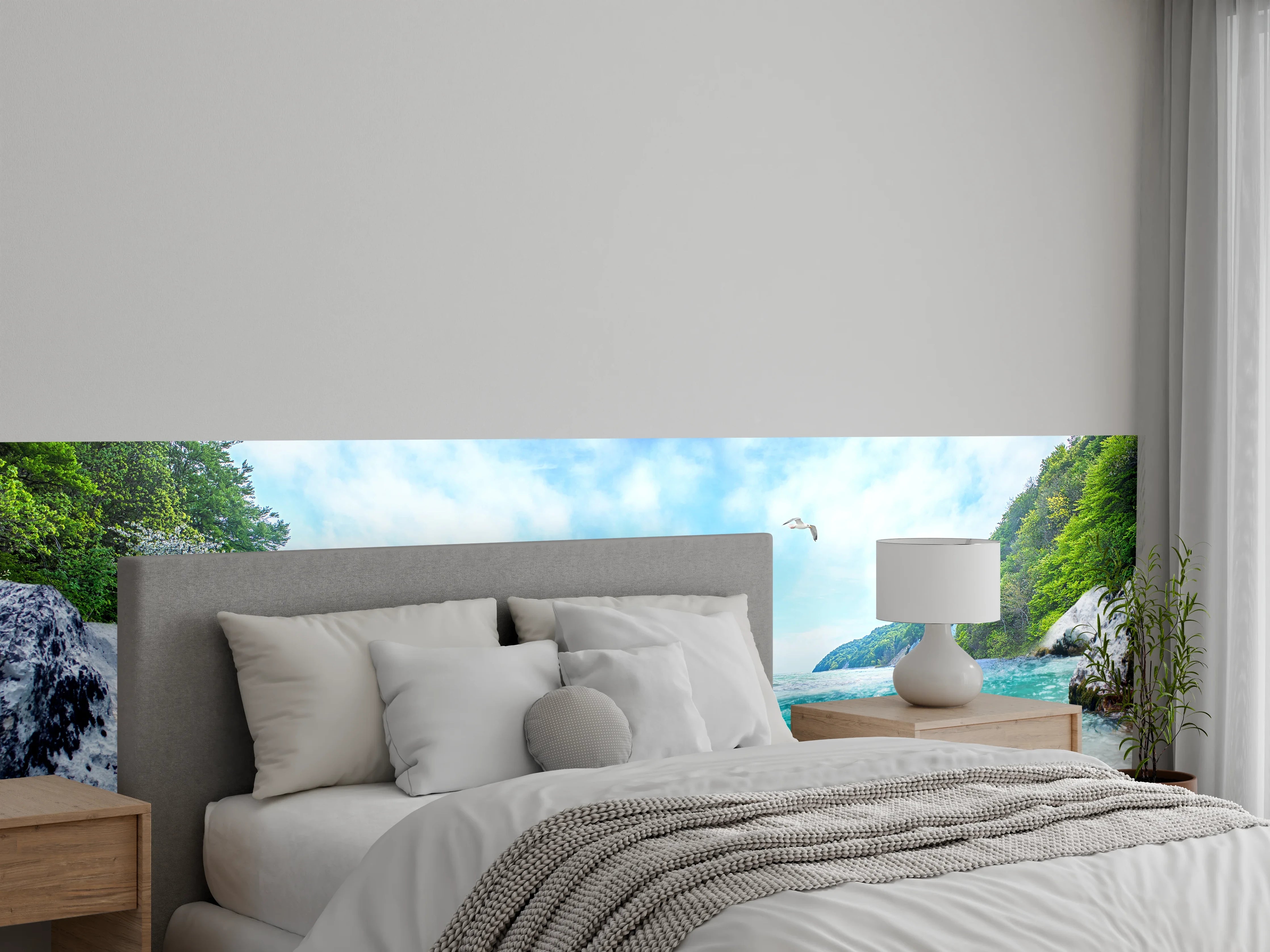 Wandverkleidung Schlafzimmer - Panorama Meeresbucht mit türkisblauem Wasser