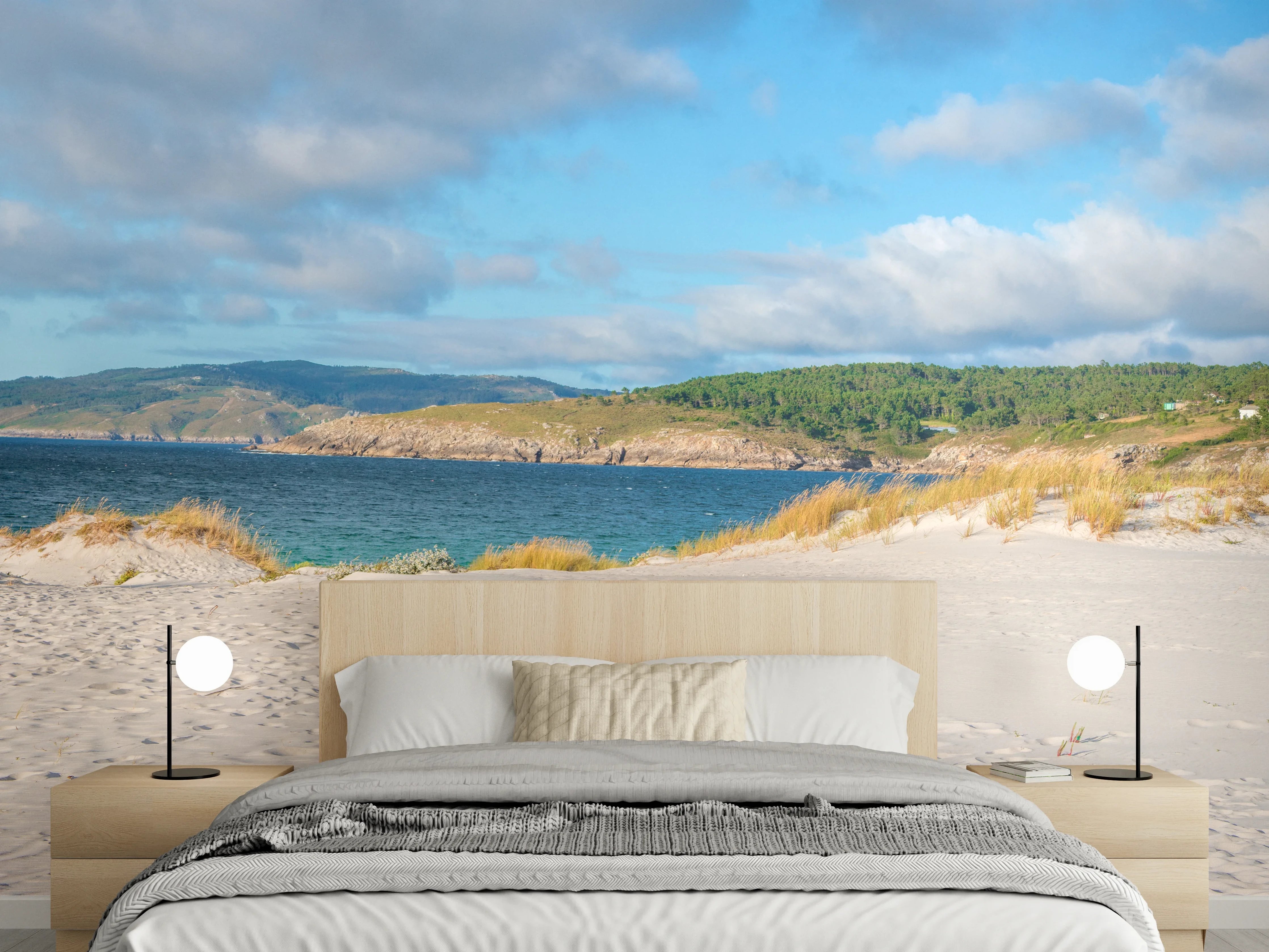 Wandverkleidung Schlafzimmer - Panorama Sandstrand mit Dünen und Meer