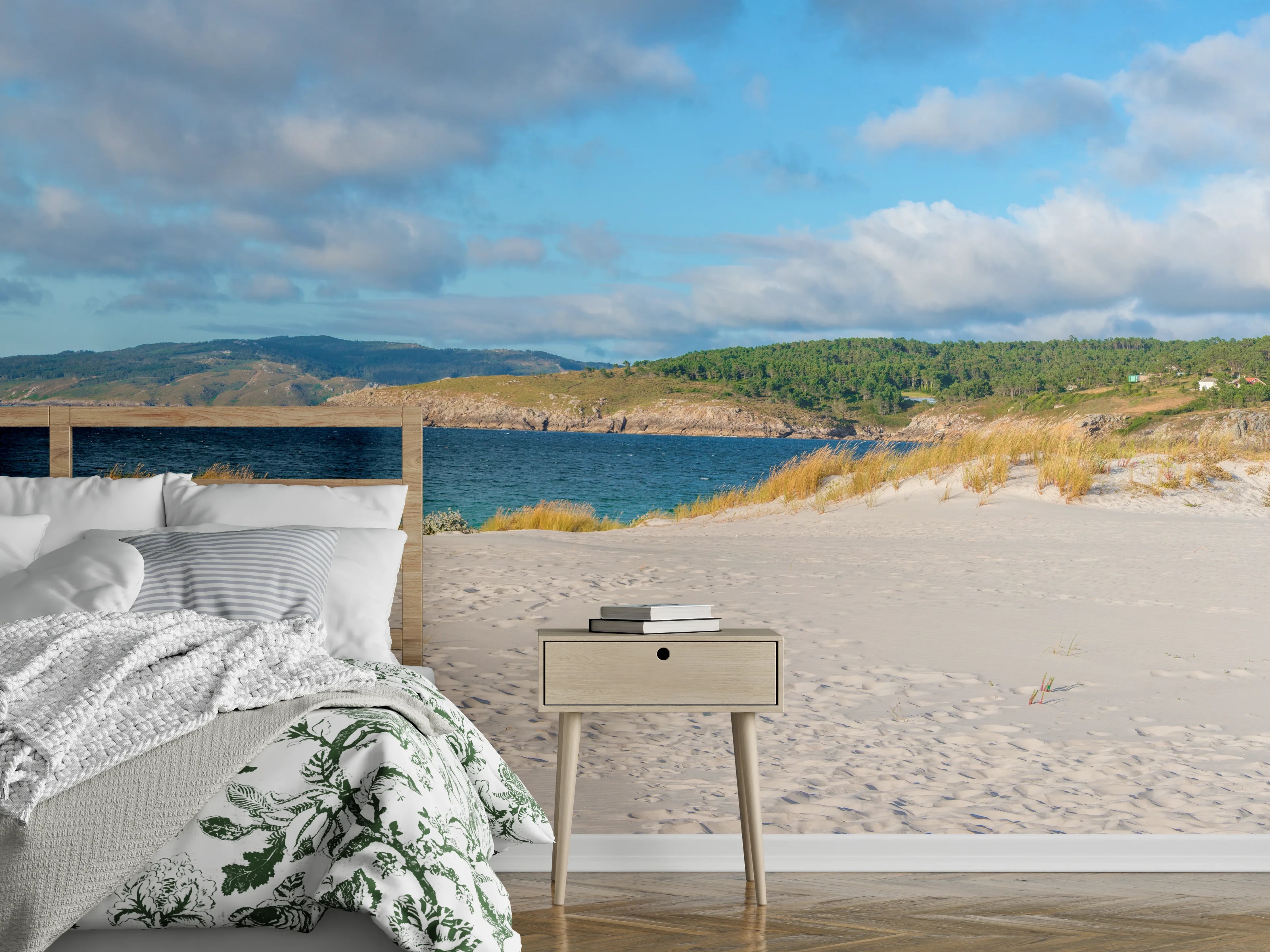 Wandverkleidung Schlafzimmer - Panorama Sandstrand mit Dünen und Meer