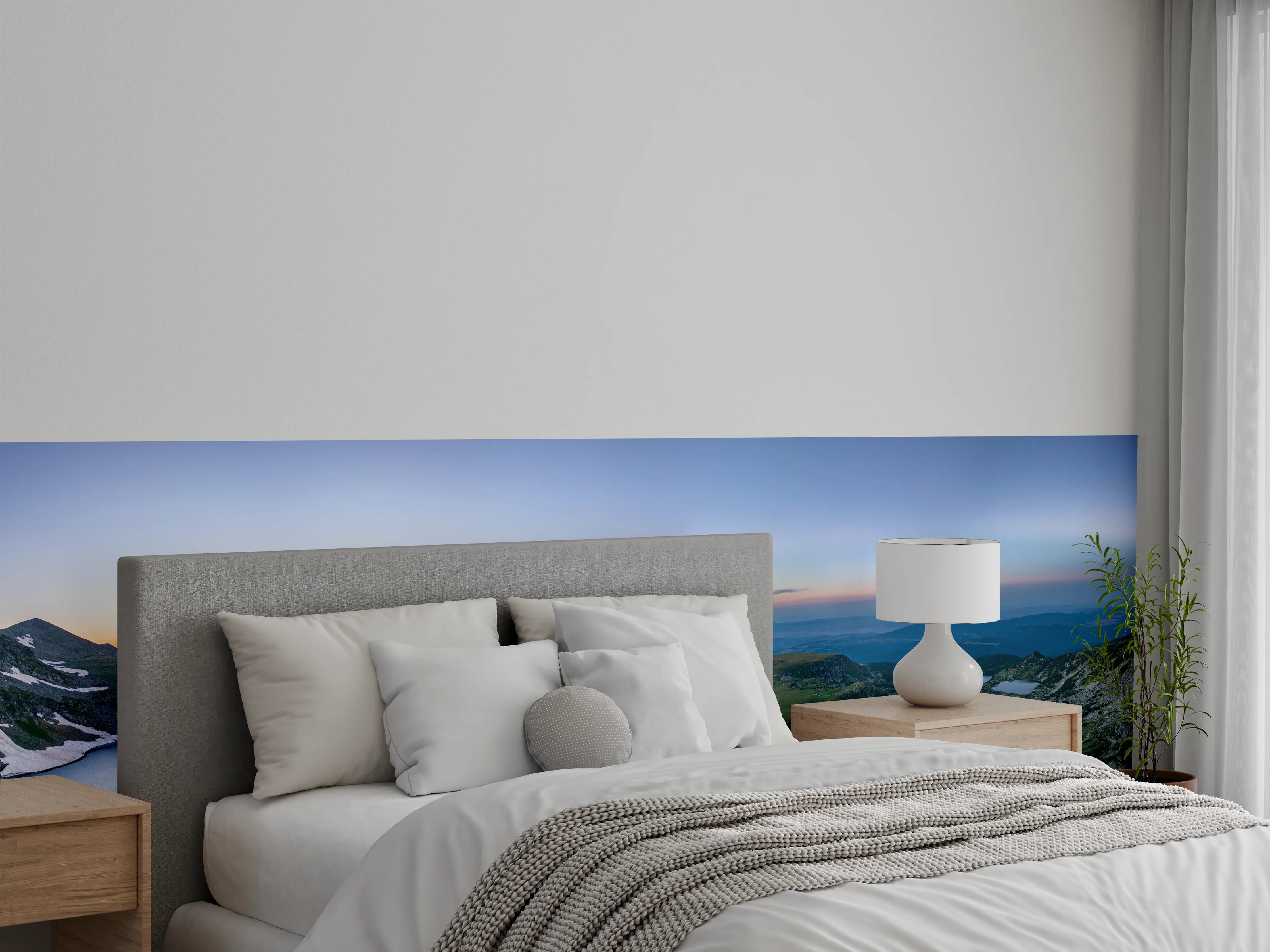 Wandverkleidung Schlafzimmer - Panorama See Berge Sonnenaufgang