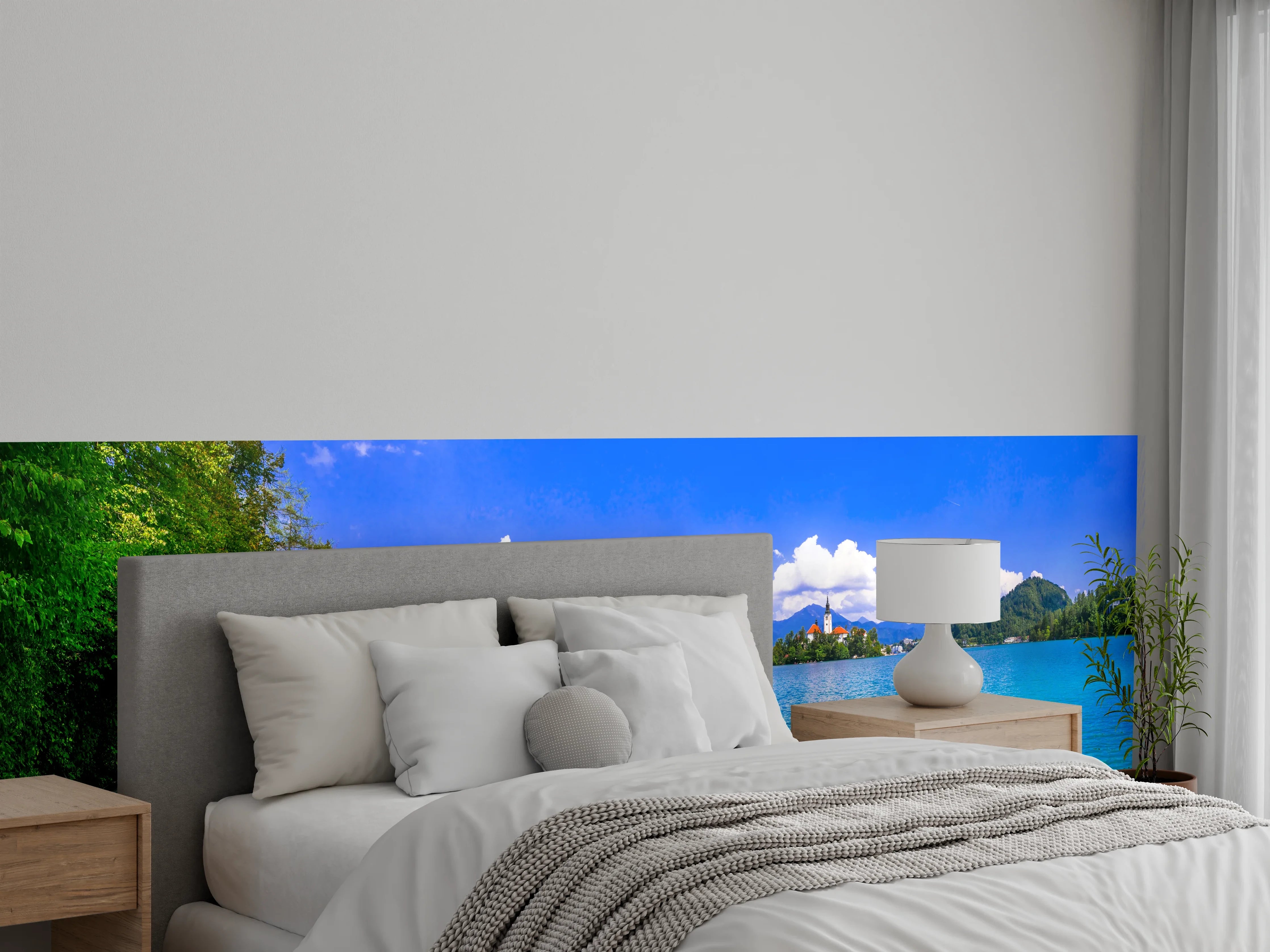 Wandverkleidung Schlafzimmer - Panorama See & Berge Landschaft