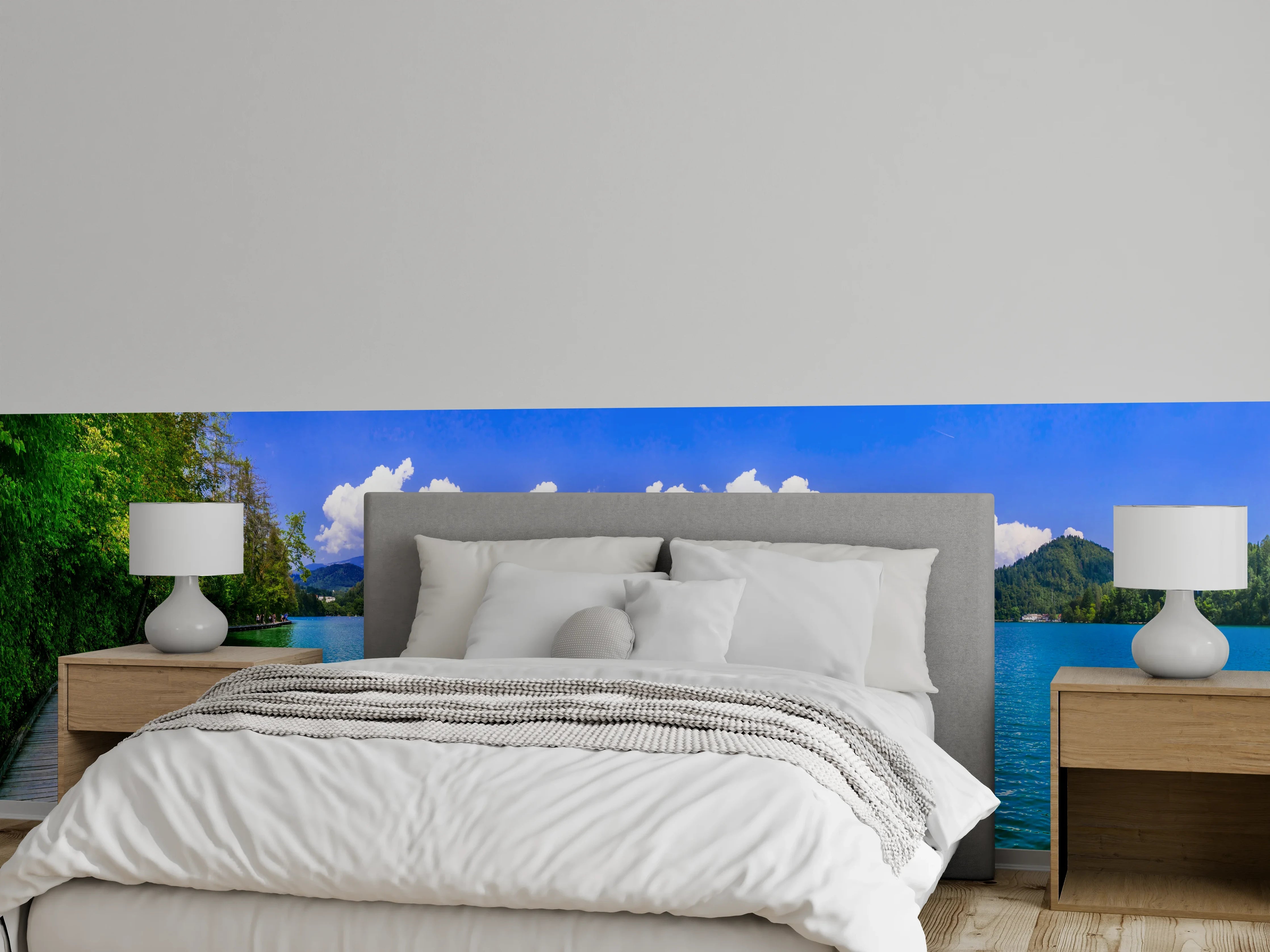 Wandverkleidung Schlafzimmer - Panorama See & Berge Landschaft