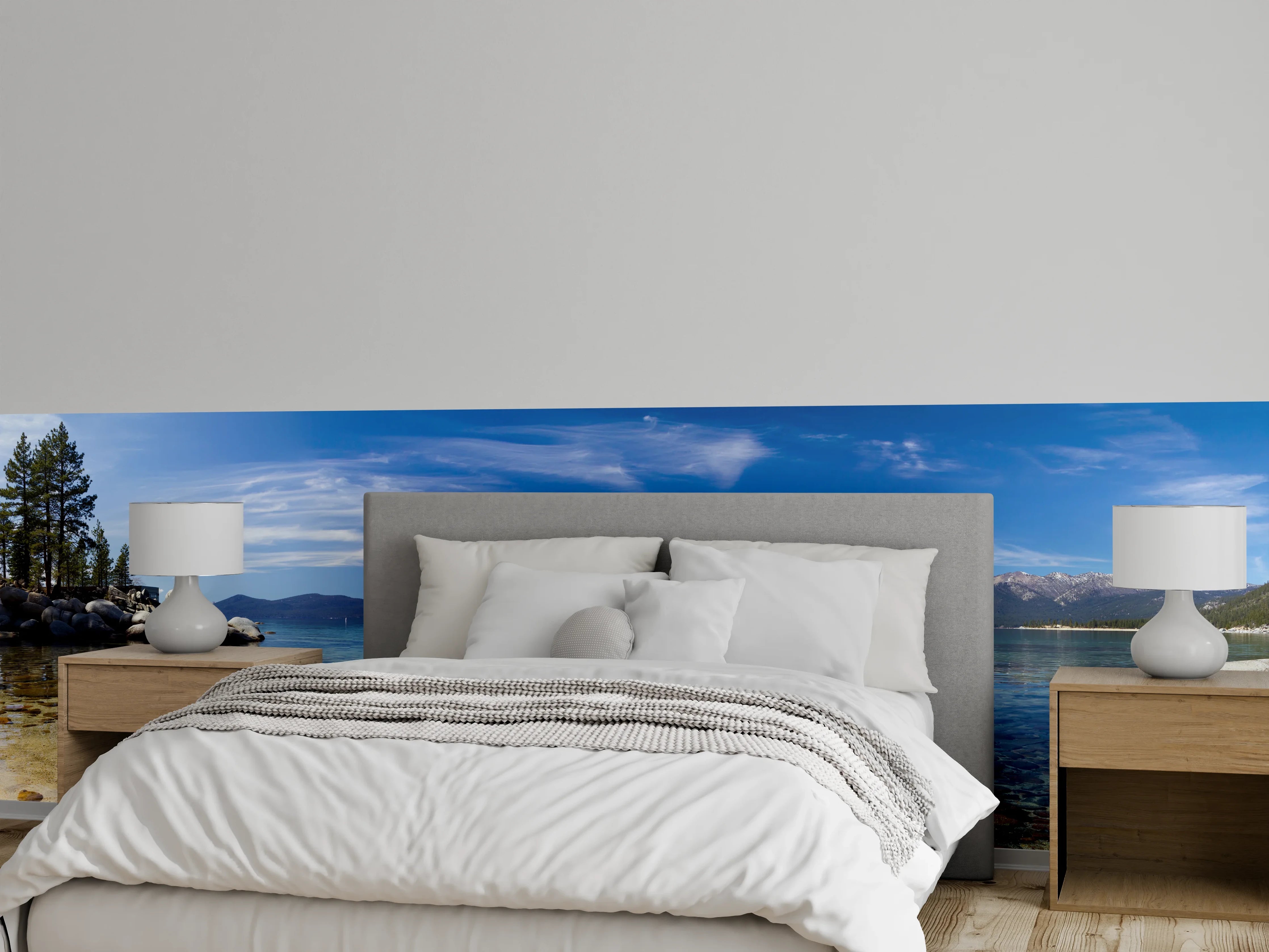 Wandverkleidung Schlafzimmer - Panorama See und Berge Naturidyll