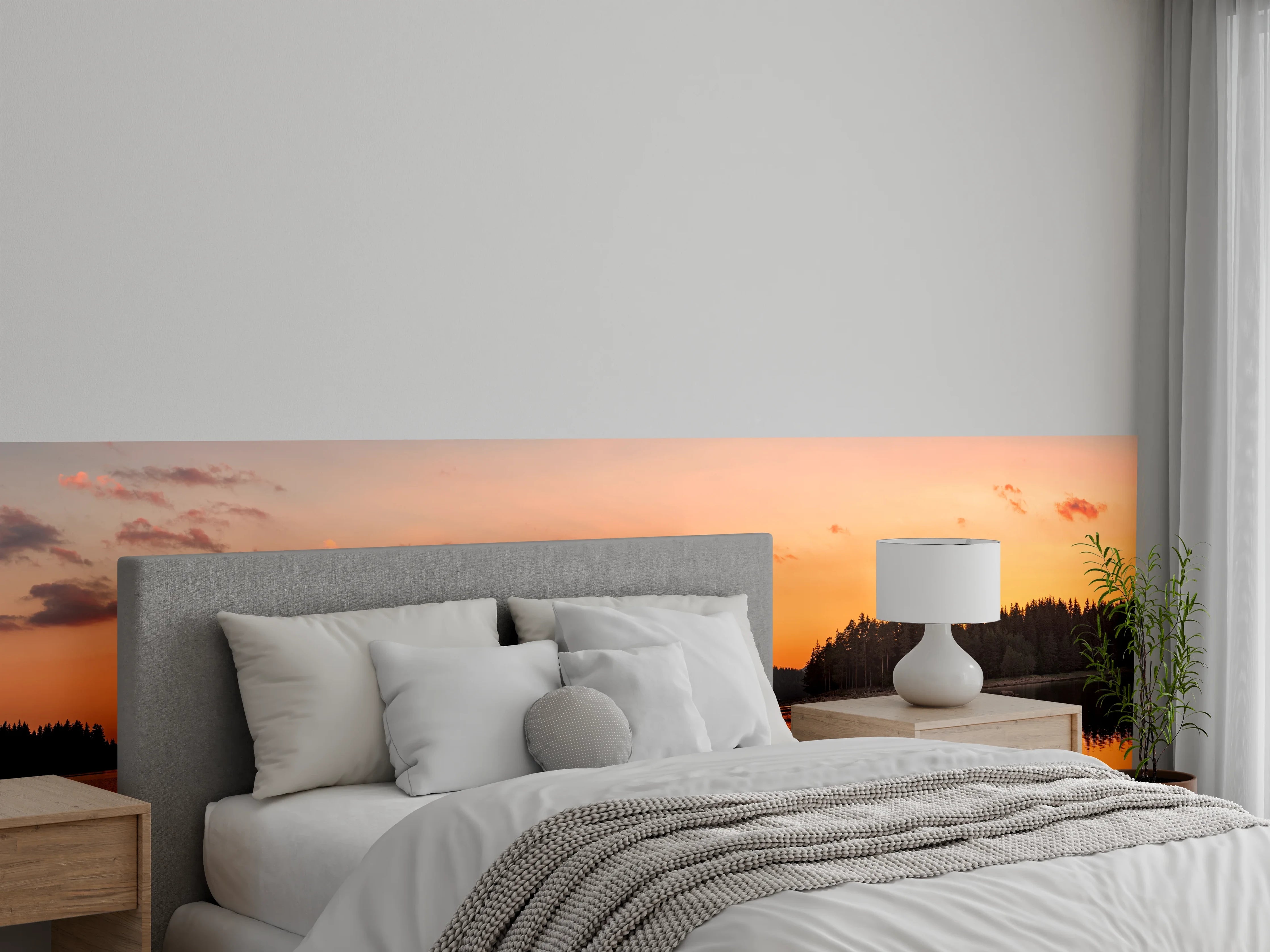 Wandverkleidung Schlafzimmer - Panorama Sonnenuntergang See Wald