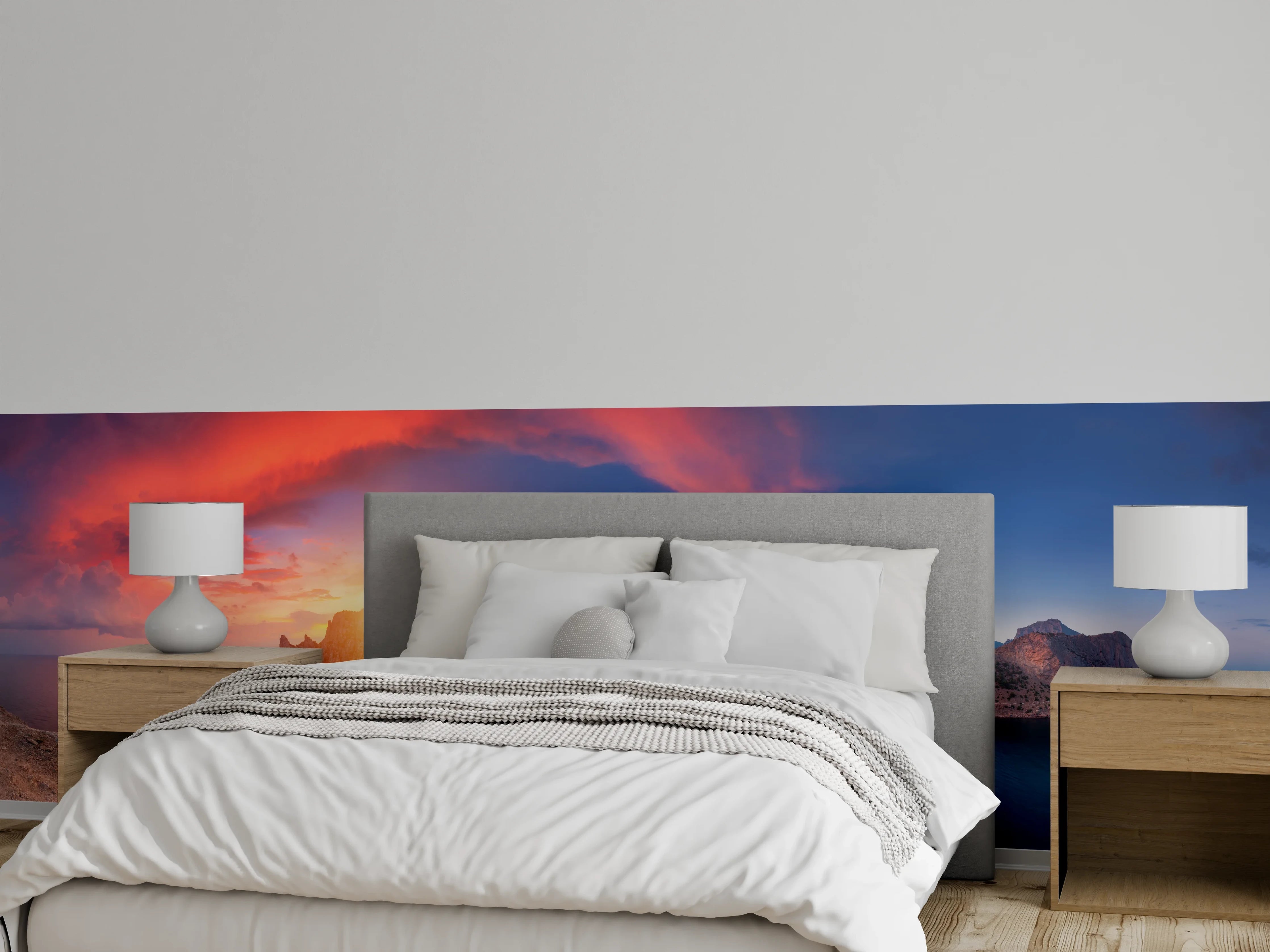 Wandverkleidung Schlafzimmer - Panorama Sonnenuntergang am Felsenmeer