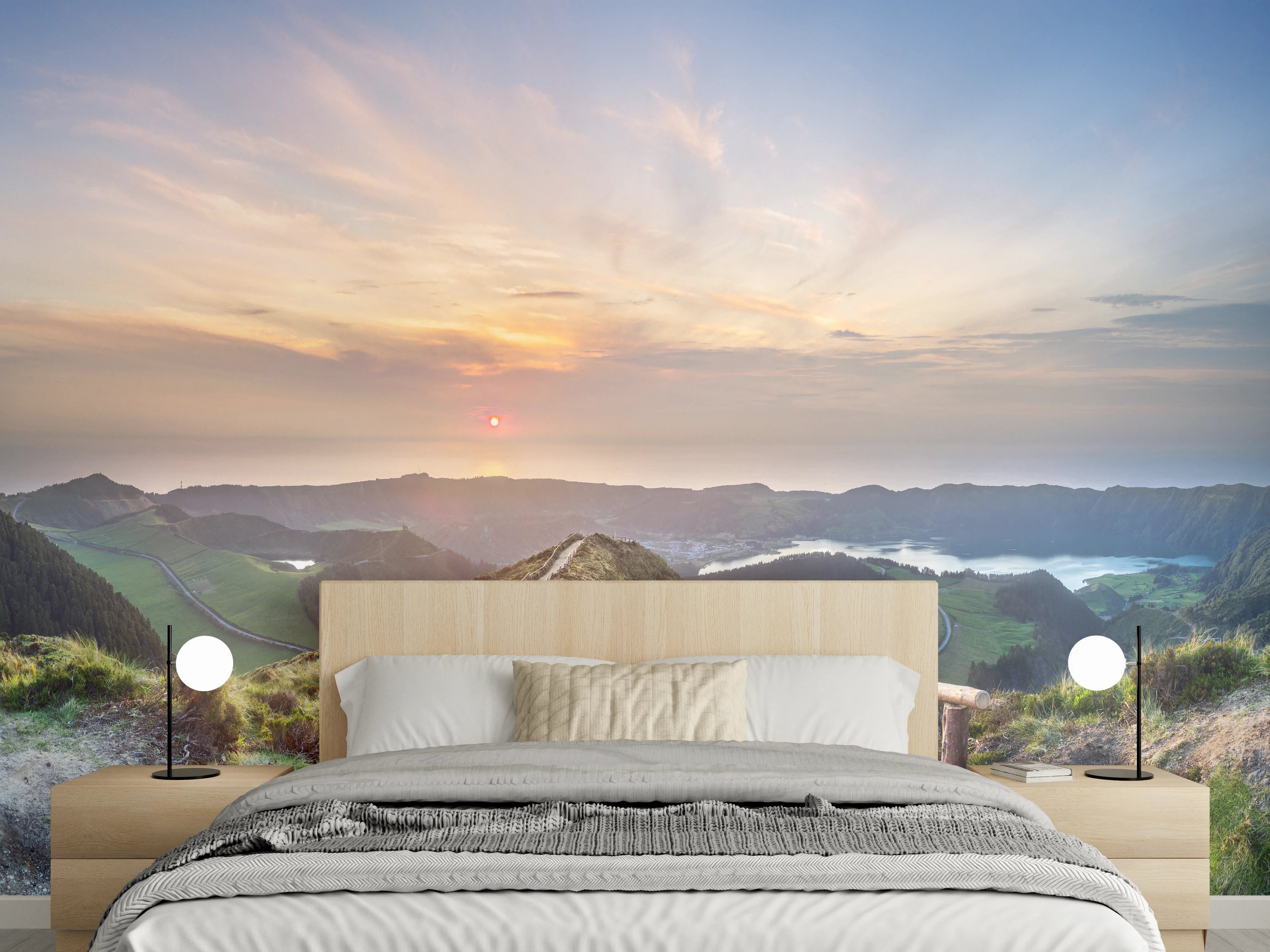Wandverkleidung Schlafzimmer - Panorama Wanderweg bei Sonnenuntergang