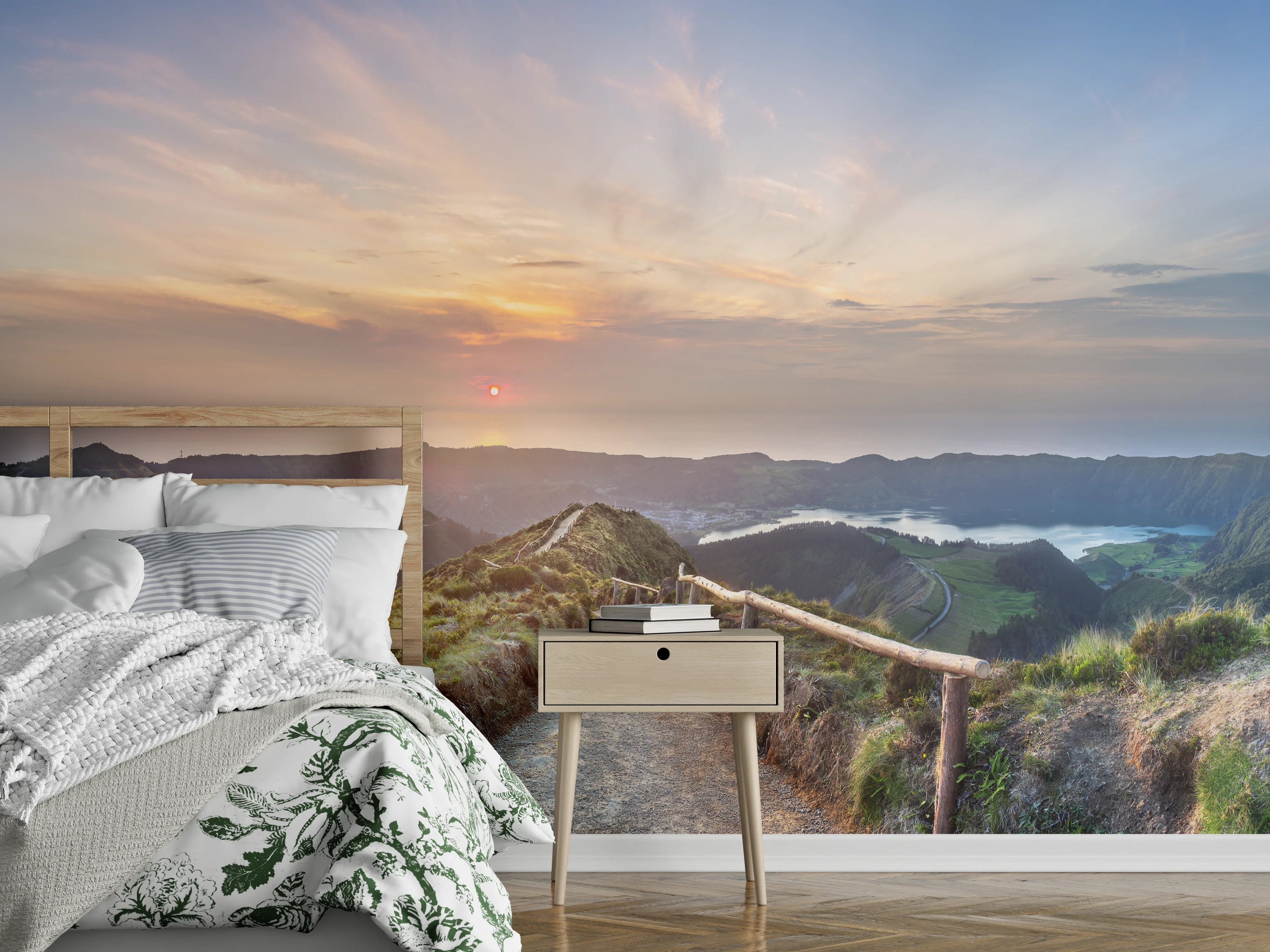 Wandverkleidung Schlafzimmer - Panorama Wanderweg bei Sonnenuntergang