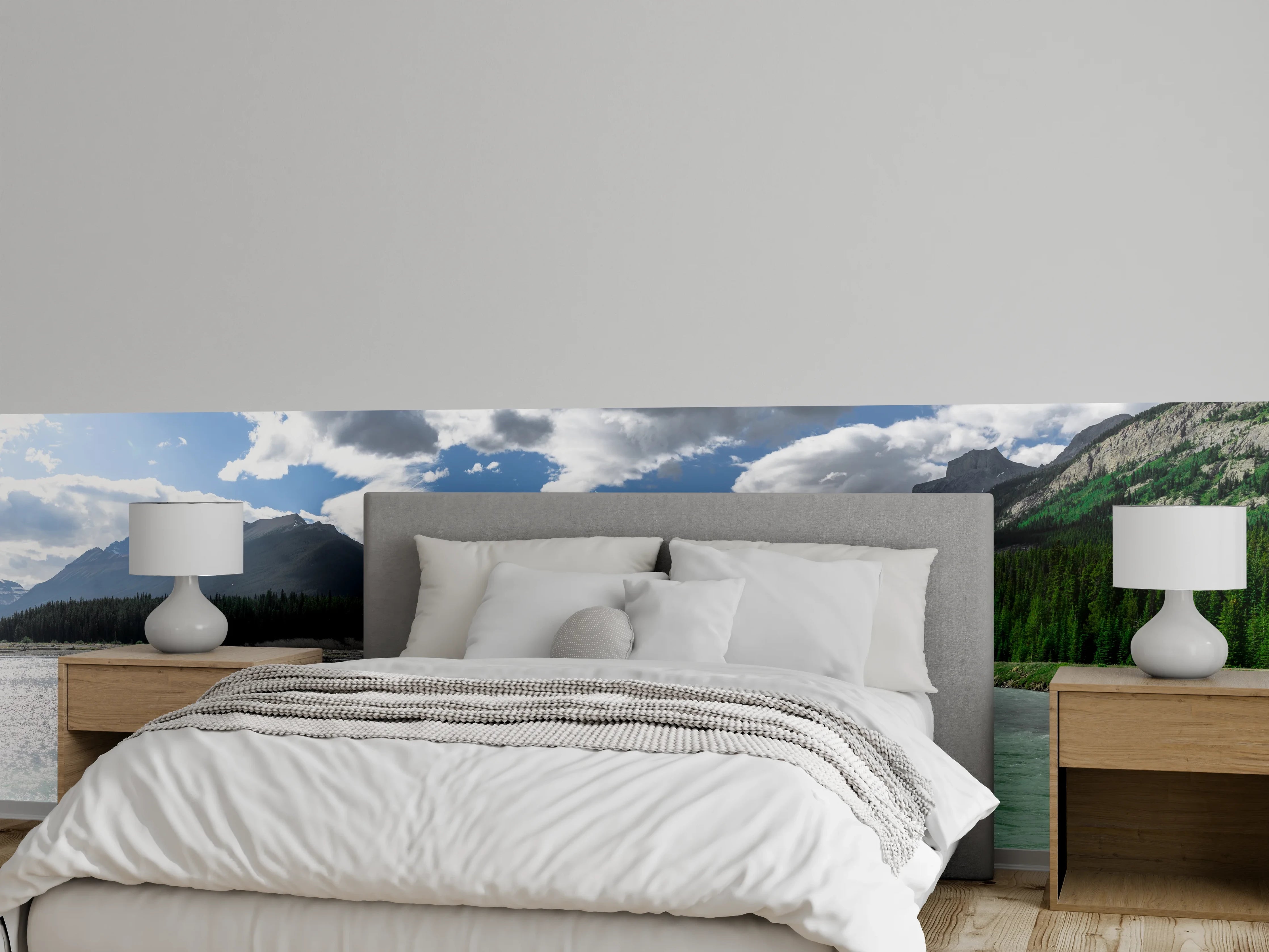 Wandverkleidung Schlafzimmer - Panorama Wildfluss Berge Natur klar
