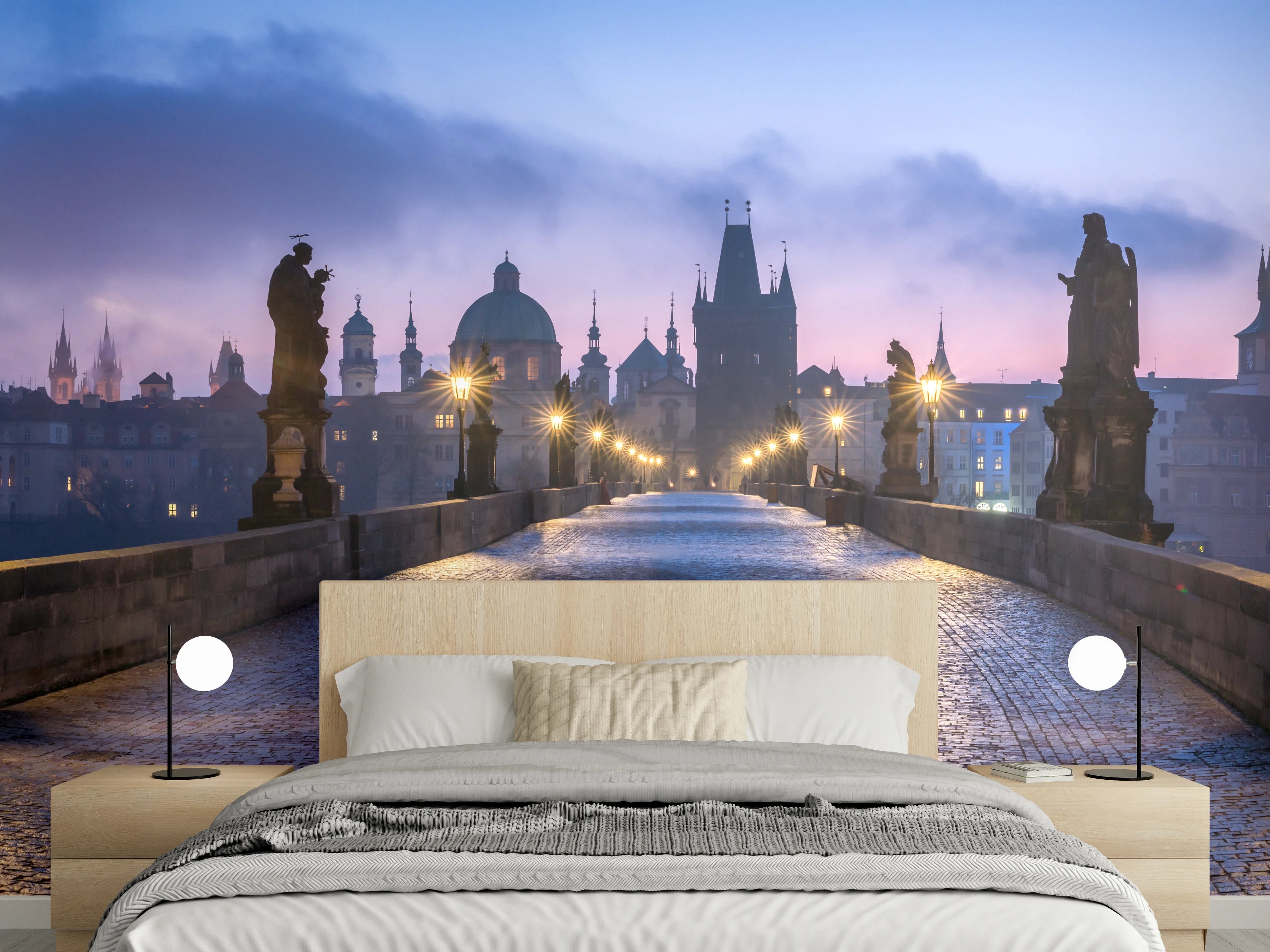 Wandverkleidung Schlafzimmer - Panorama der Karlsbrücke in Prag