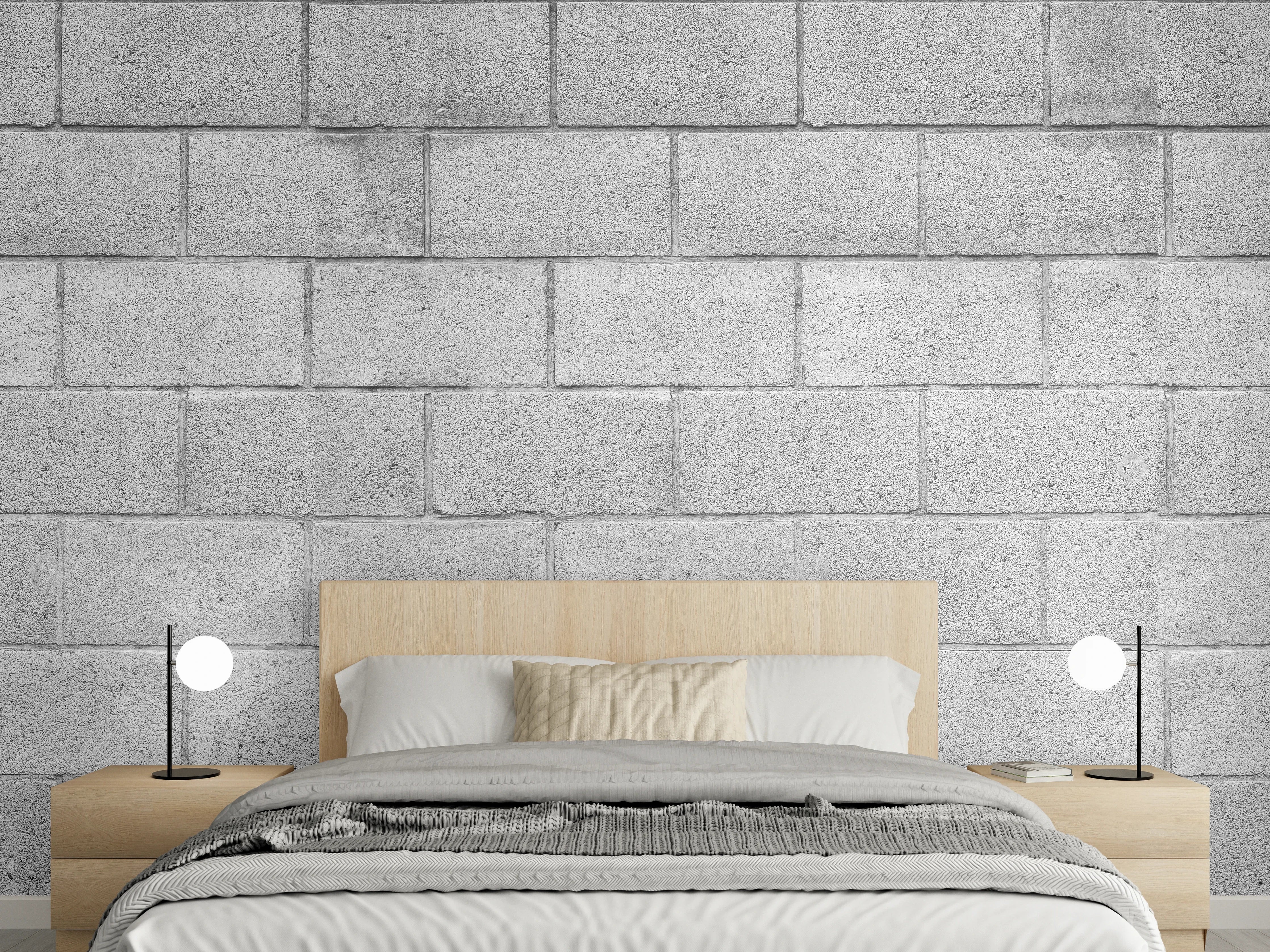 Wandverkleidung Schlafzimmer - Panorama der grauen Zementblockwand