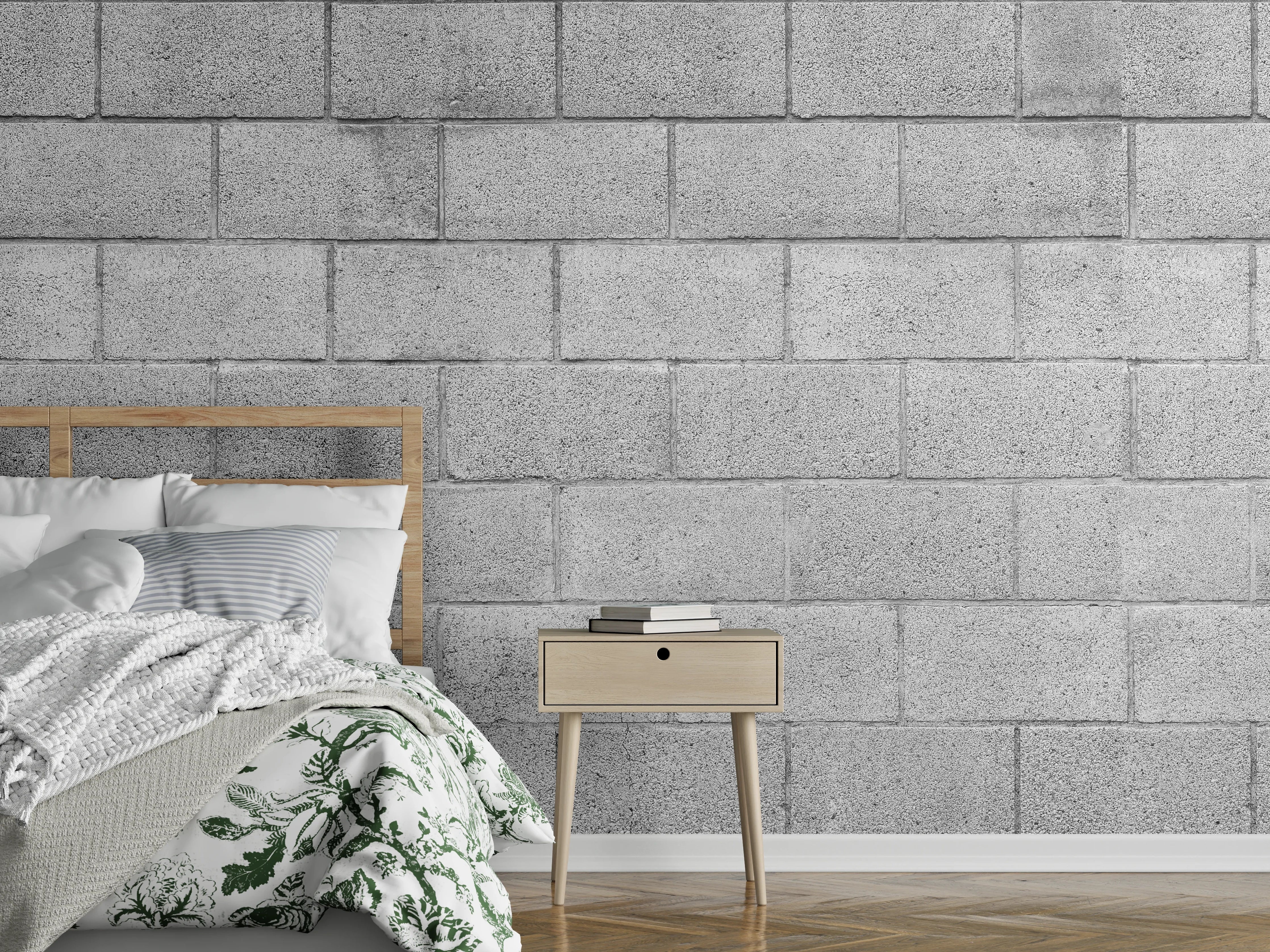 Wandverkleidung Schlafzimmer - Panorama der grauen Zementblockwand