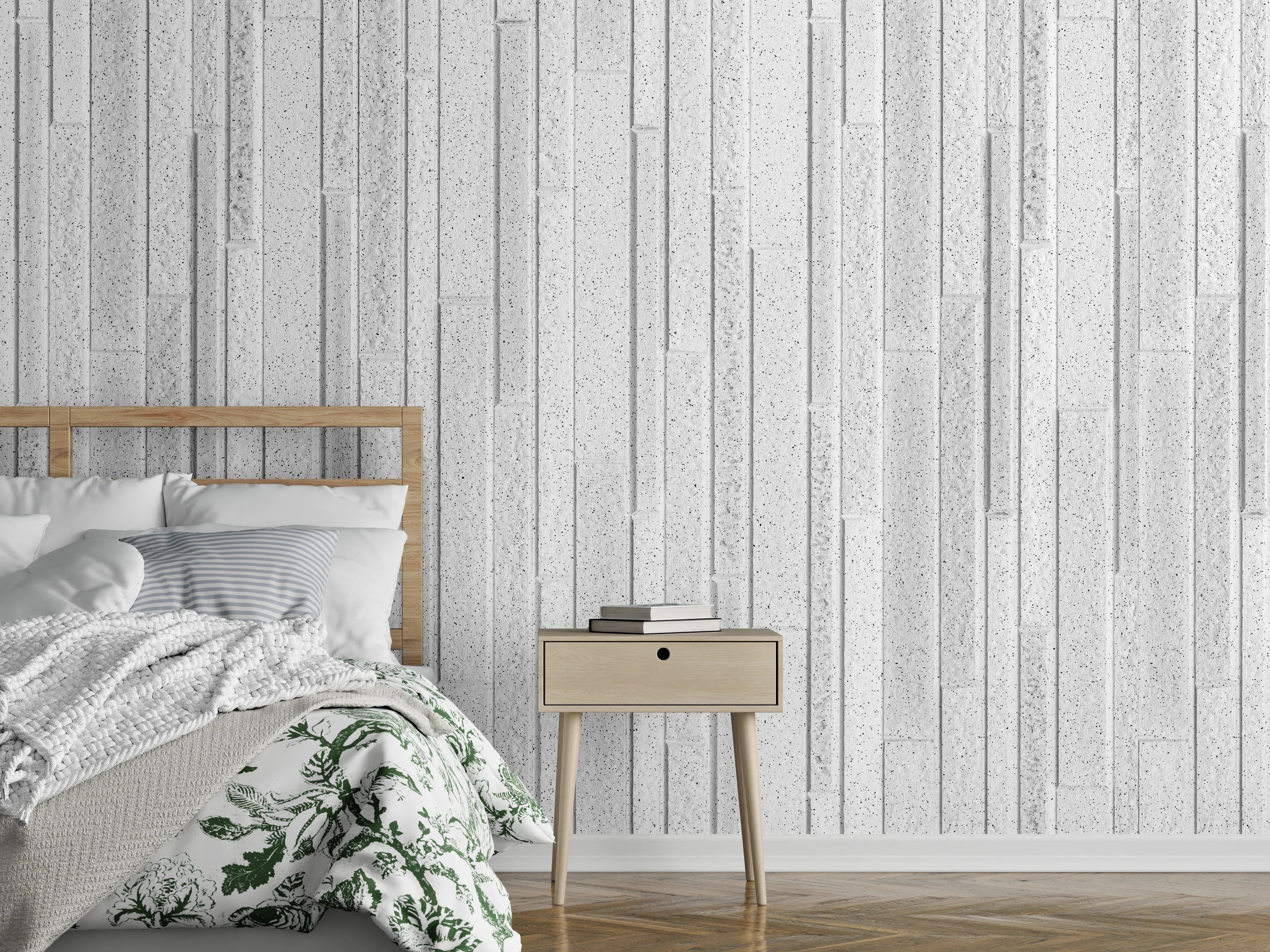 Wandverkleidung Schlafzimmer - Panorama der weißen Granitblockwand