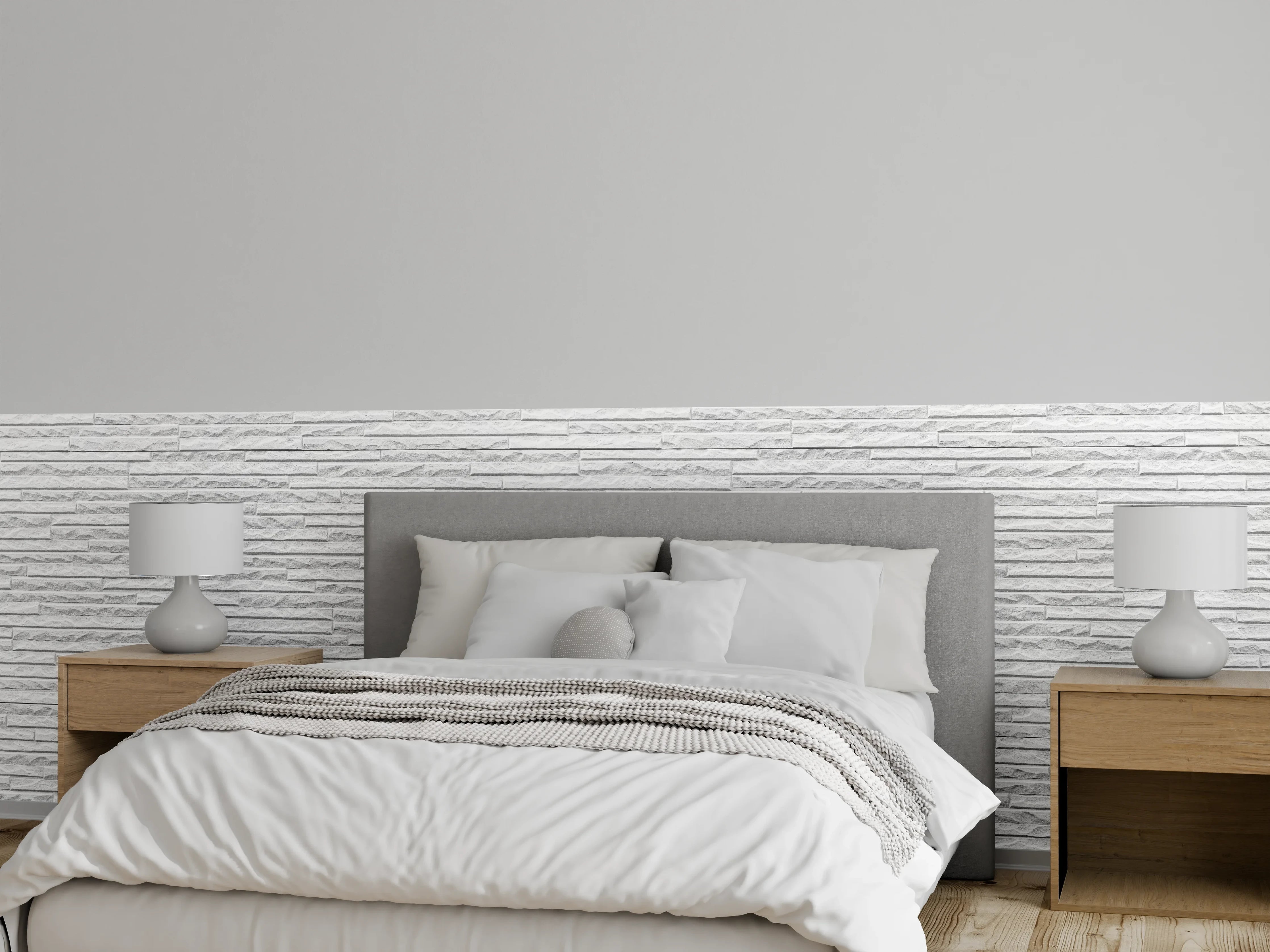 Wandverkleidung Schlafzimmer - Panorama der weißen Steinwand