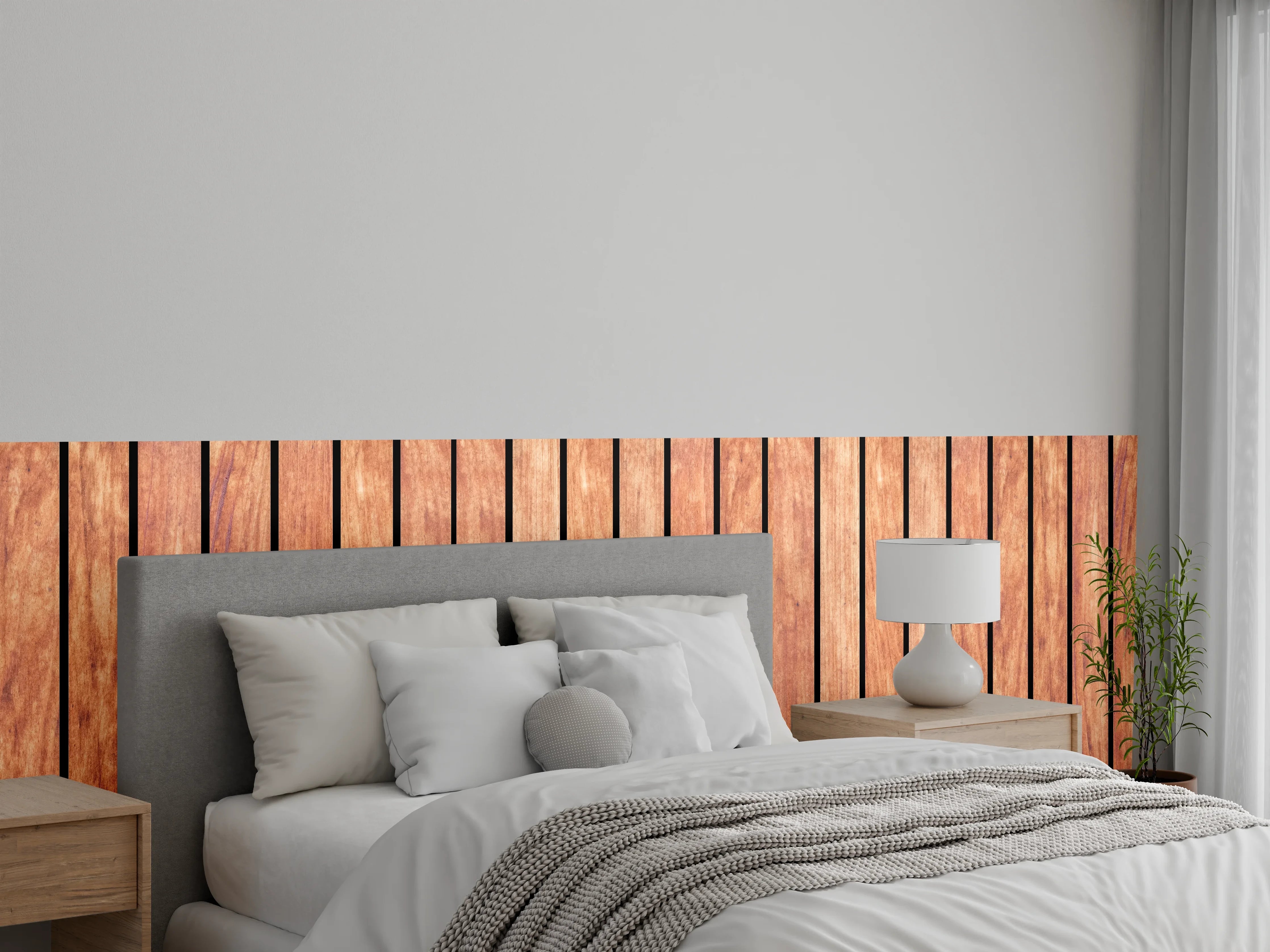 Wandverkleidung Schlafzimmer - Panorama von hellen Holzplanken