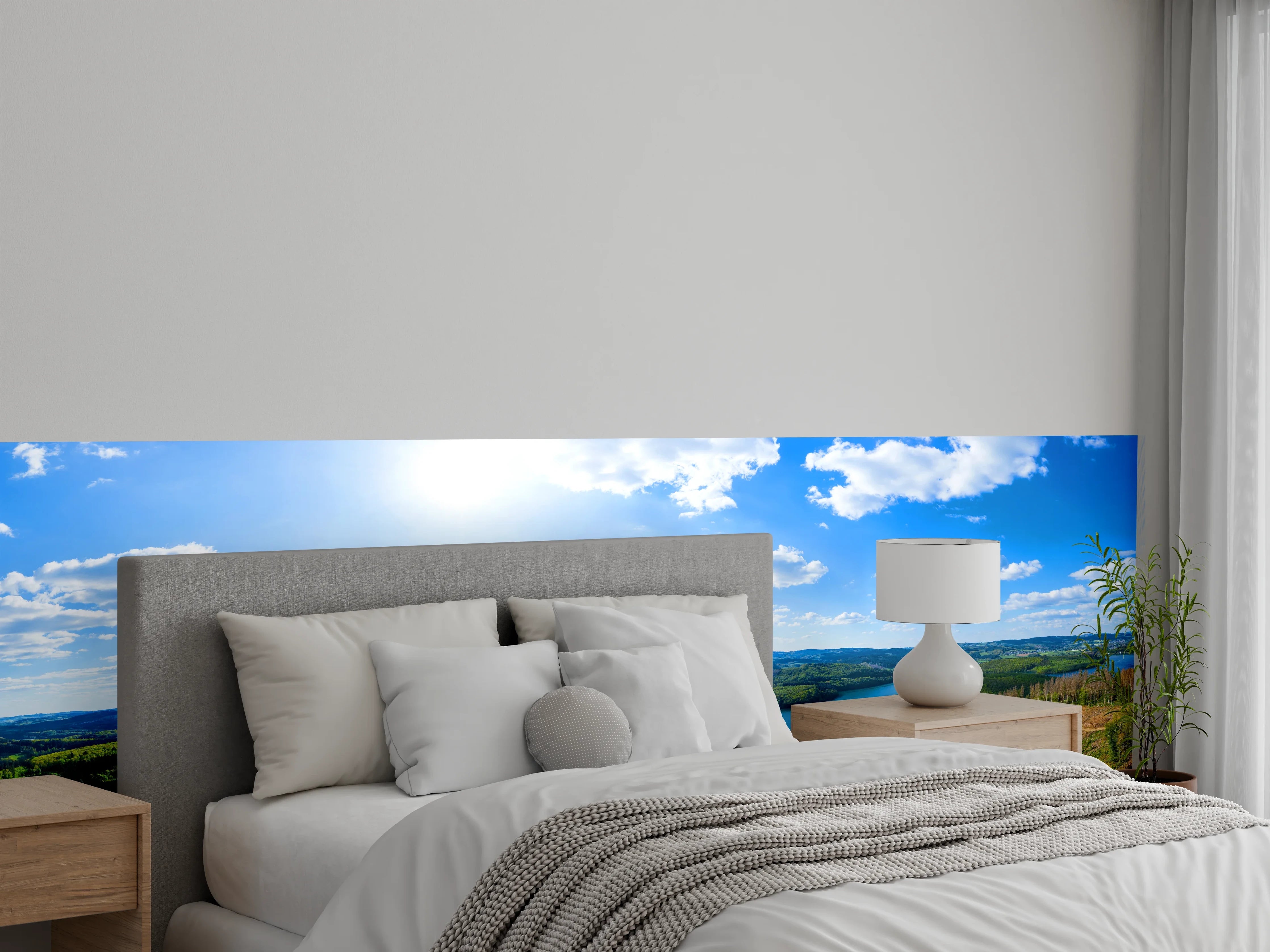 Wandverkleidung Schlafzimmer - Panoramaaussicht auf See und Wälder
