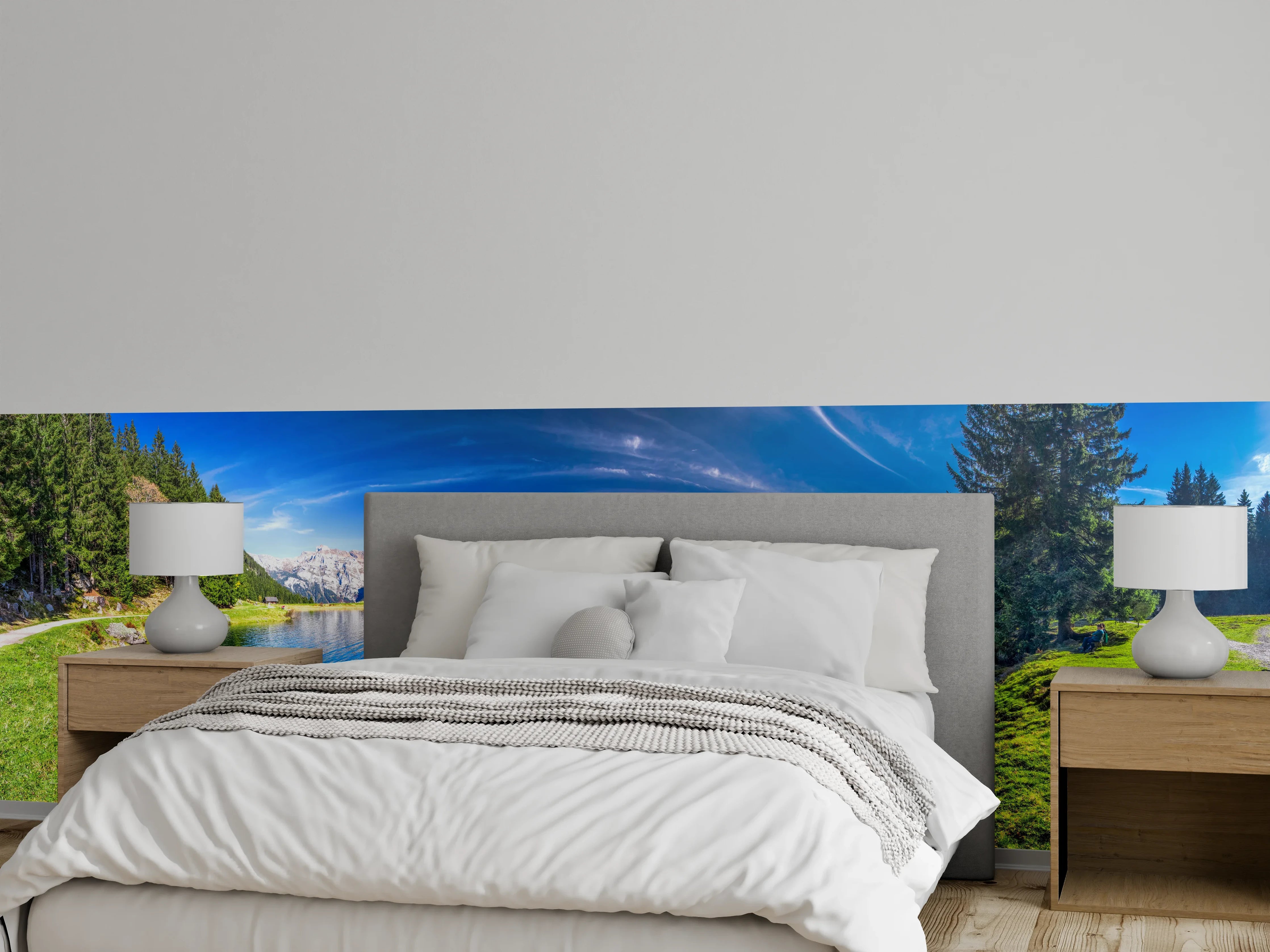 Wandverkleidung Schlafzimmer - Panoramablick Alpen Bergsee Naturidylle