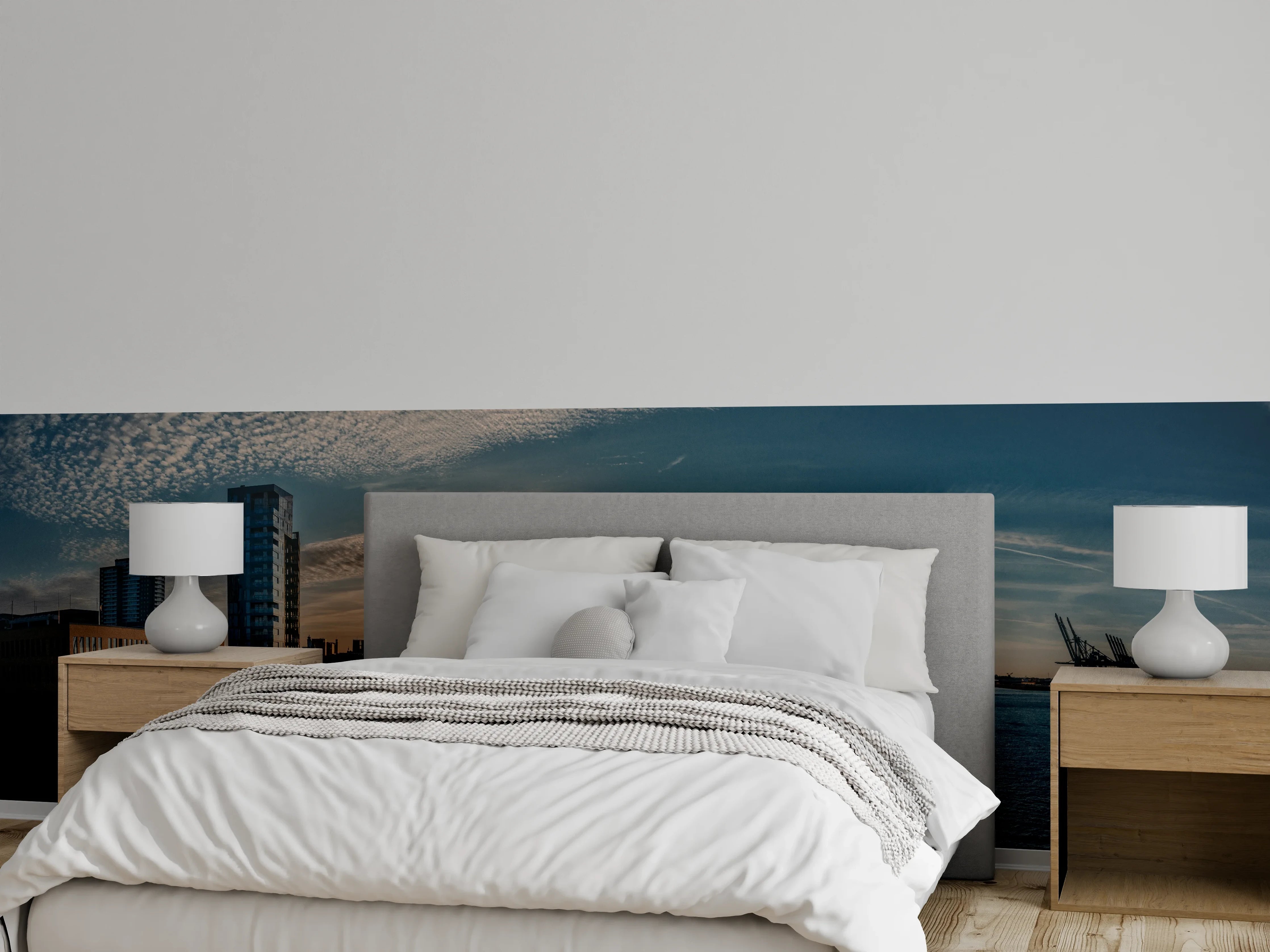 Wandverkleidung Schlafzimmer - Panoramablick Hamburg bei Sonnenuntergang