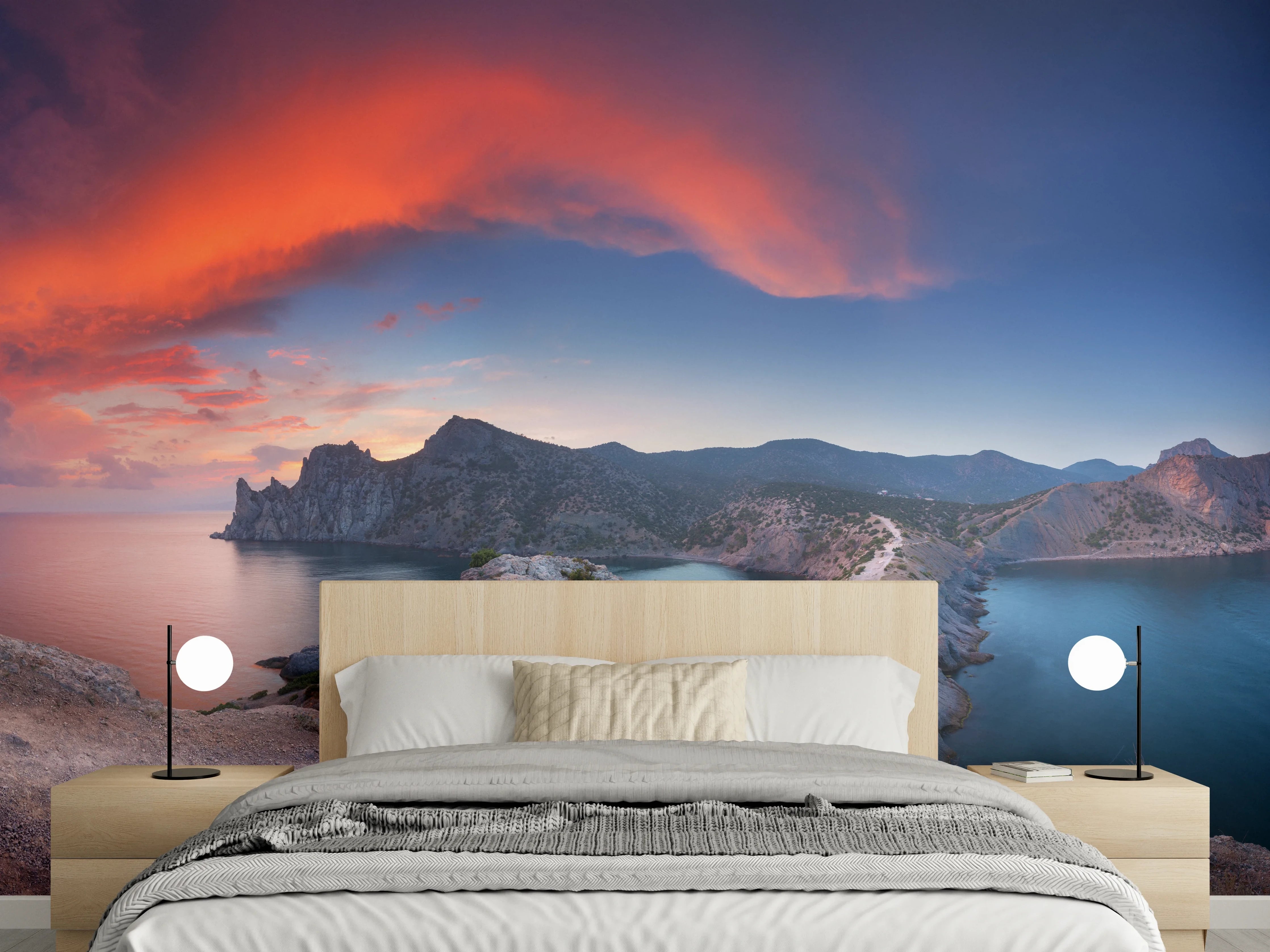 Wandverkleidung Schlafzimmer - Panoramablick Sonnenuntergang am Meer
