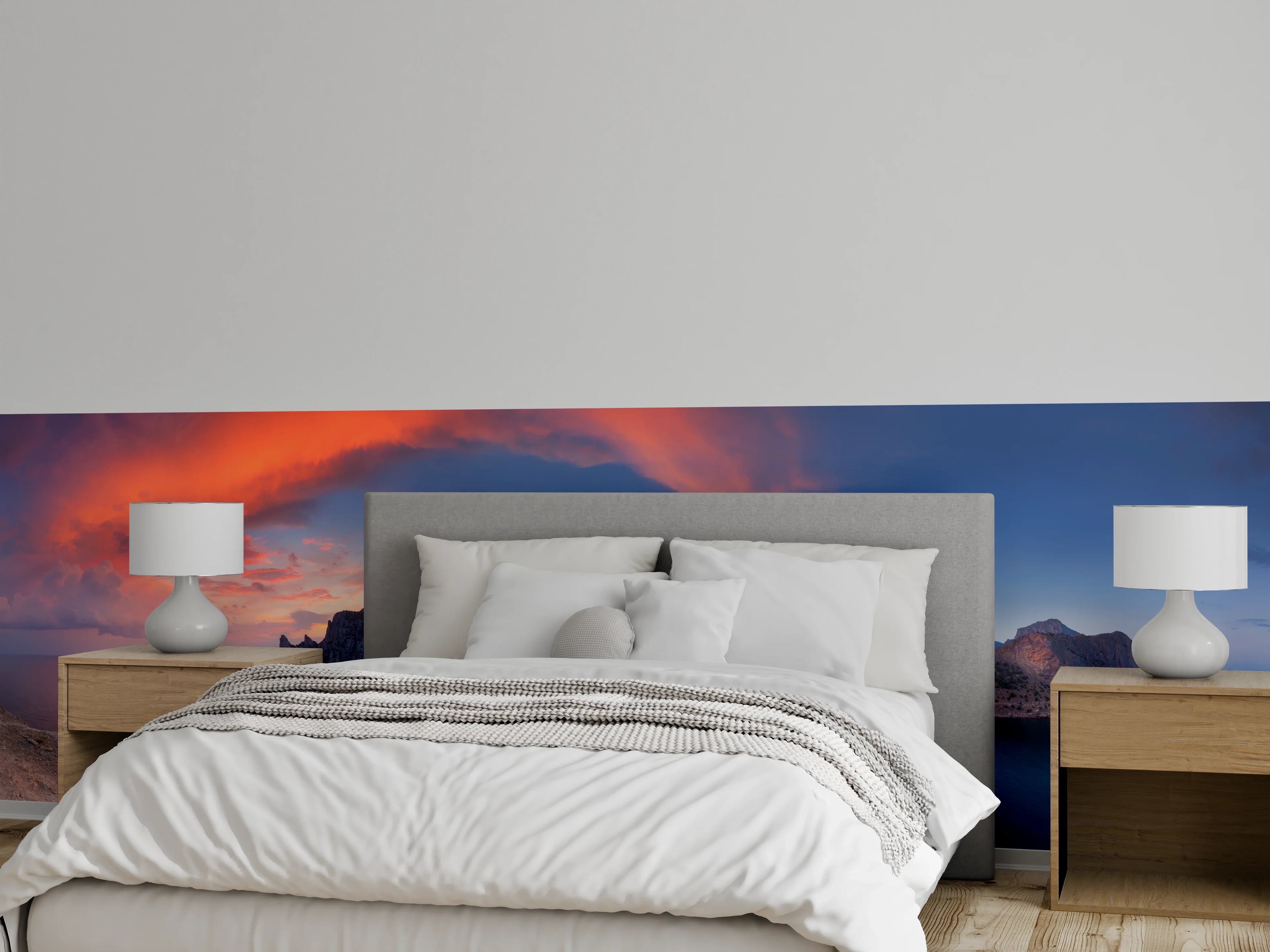 Wandverkleidung Schlafzimmer - Panoramablick Sonnenuntergang am Meer
