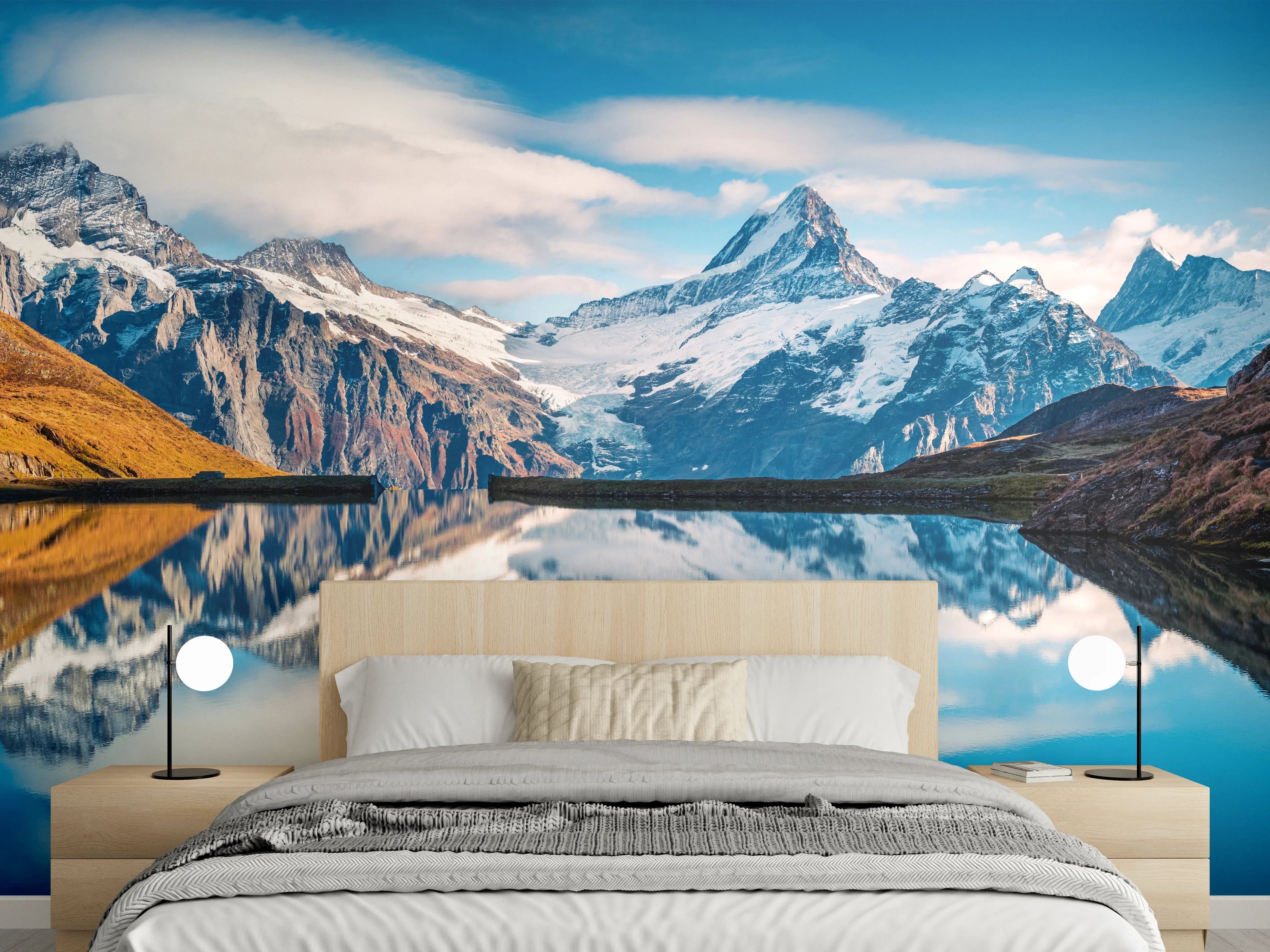 Wandverkleidung Schlafzimmer - Panoramablick auf Bachalpsee