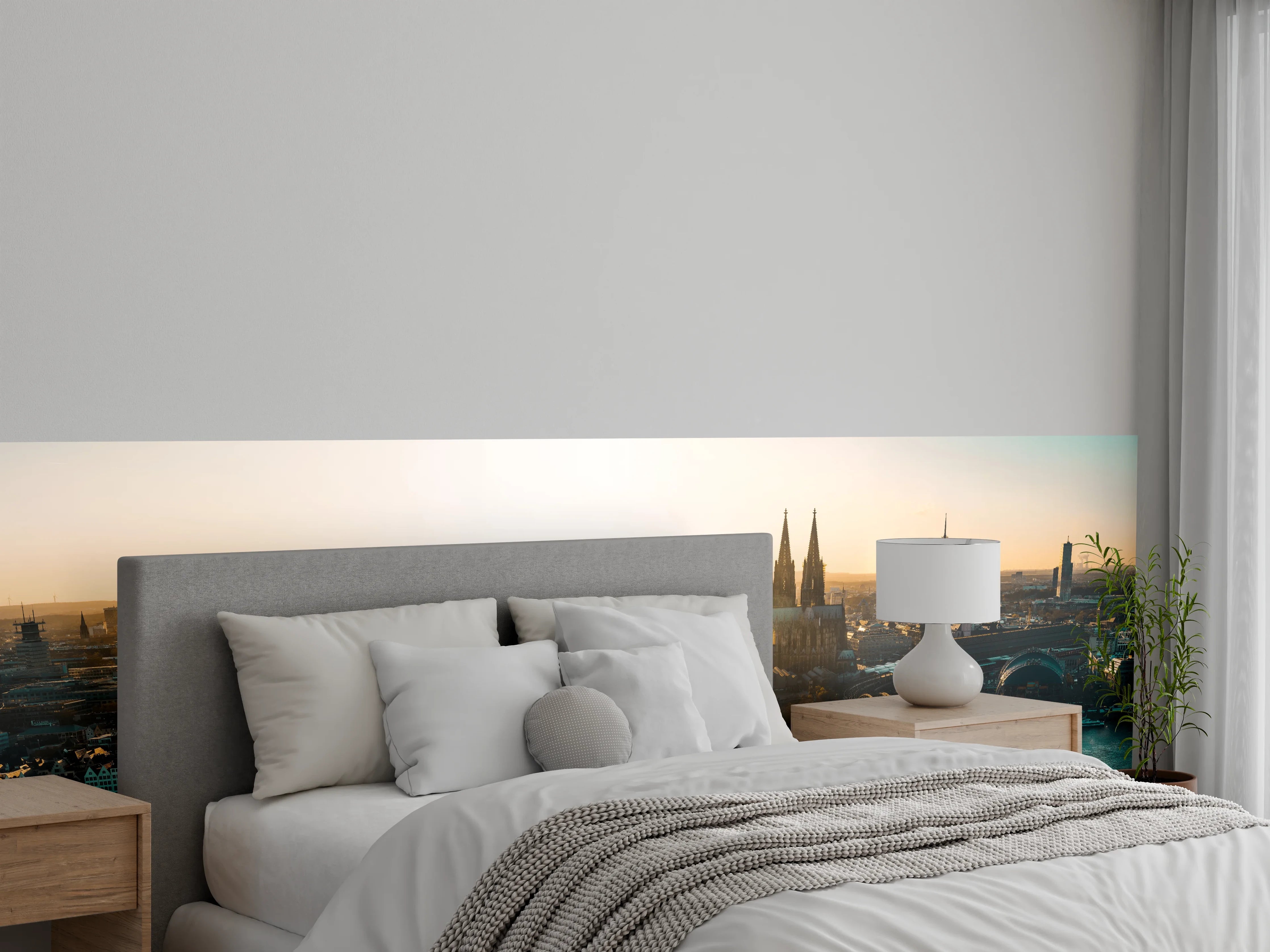 Wandverkleidung Schlafzimmer - Panoramablick auf Köln bei Sonnenaufgang