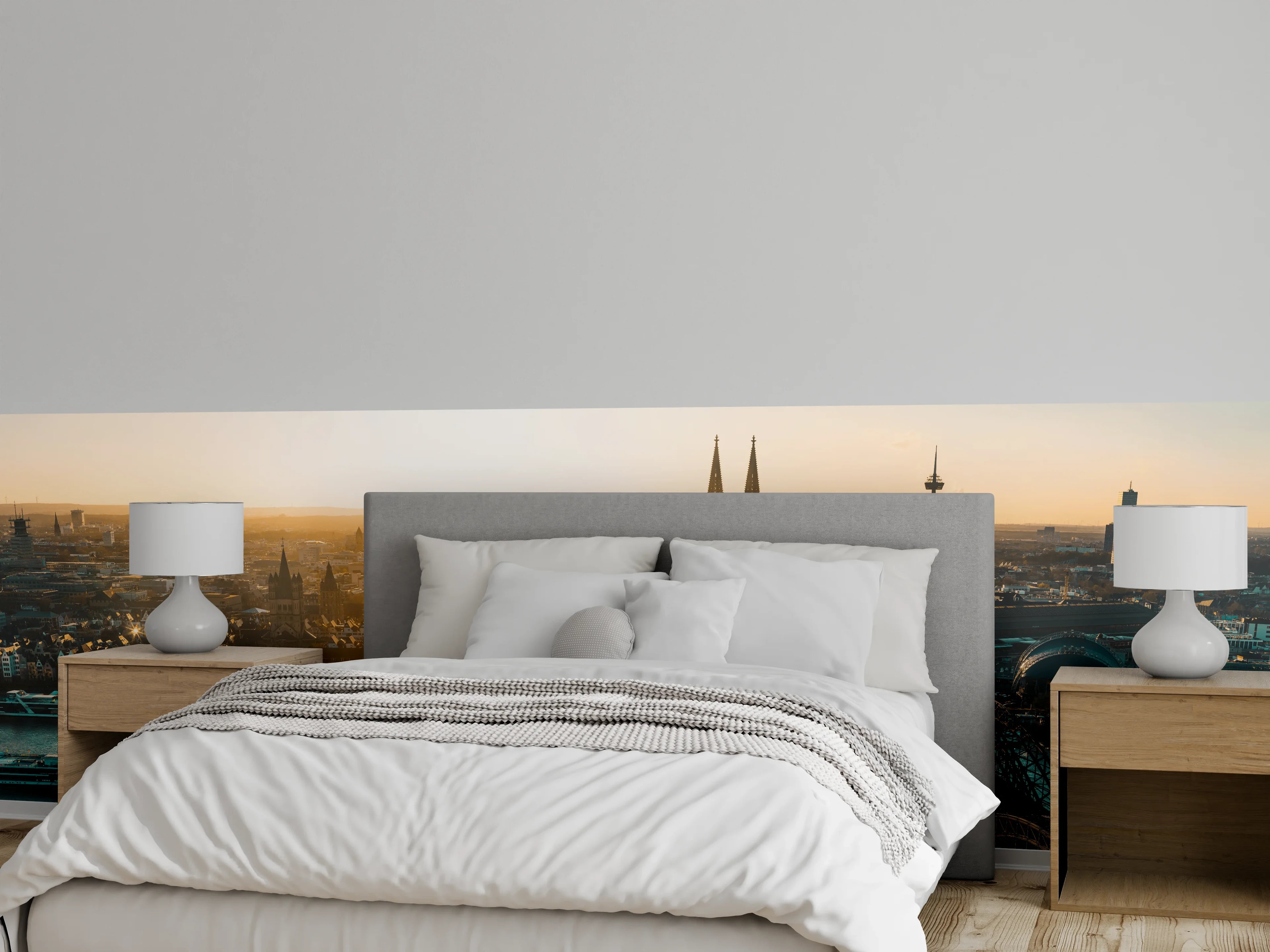 Wandverkleidung Schlafzimmer - Panoramablick auf Köln bei Sonnenaufgang