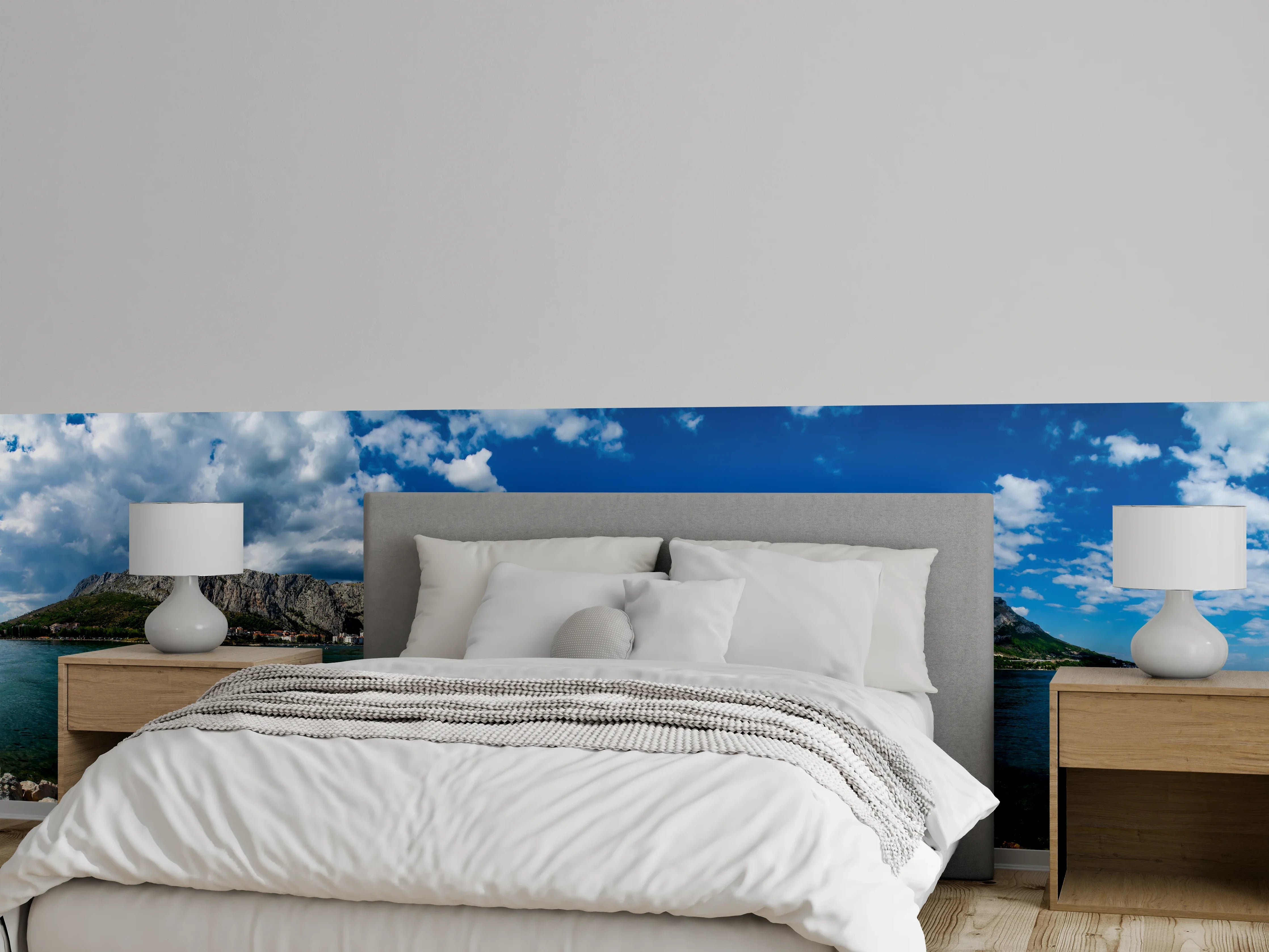 Wandverkleidung Schlafzimmer - Panoramablick auf Küstenweg und Berge