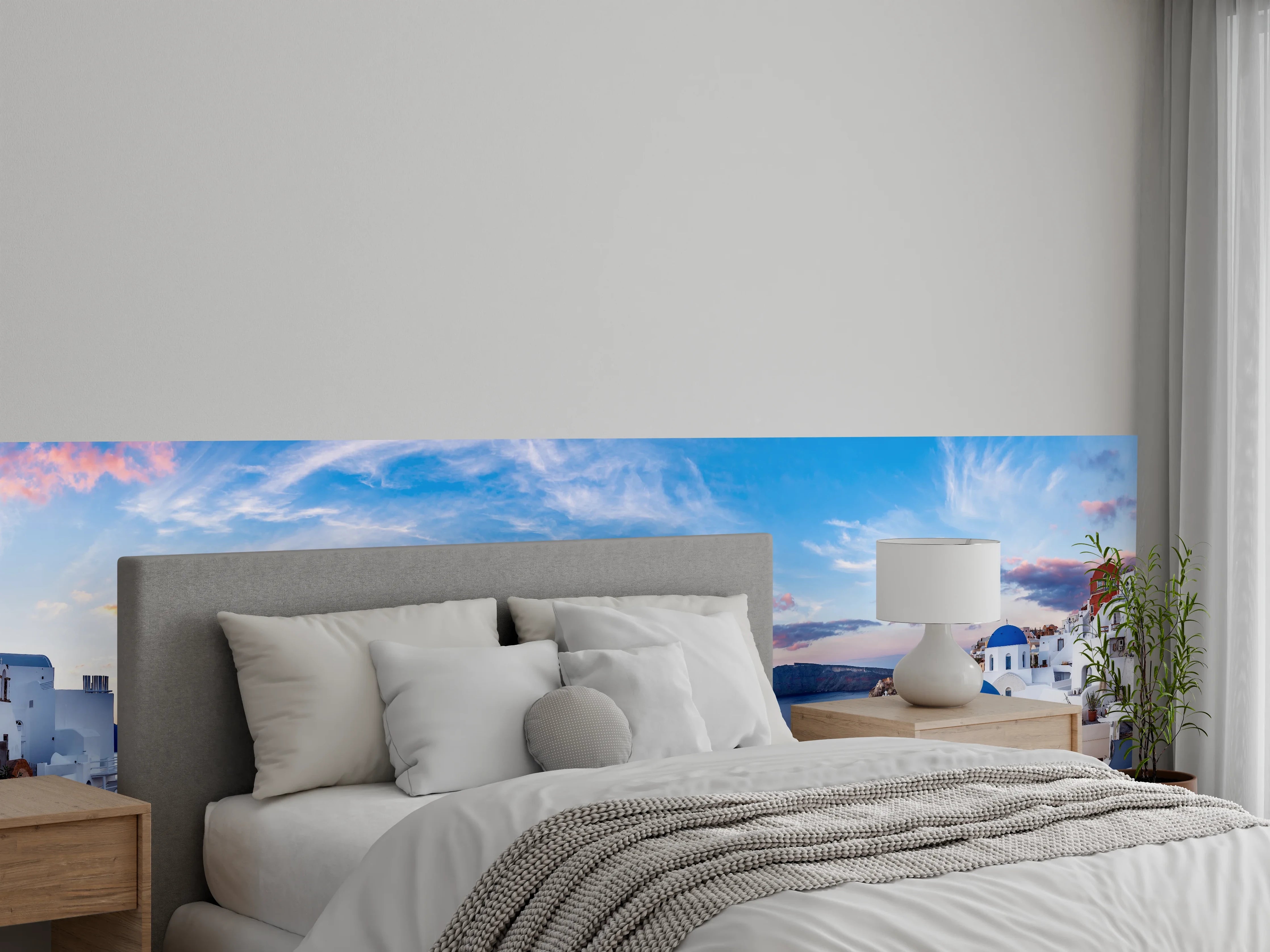 Wandverkleidung Schlafzimmer - Panoramablick der Insel Santorin - Griechenland