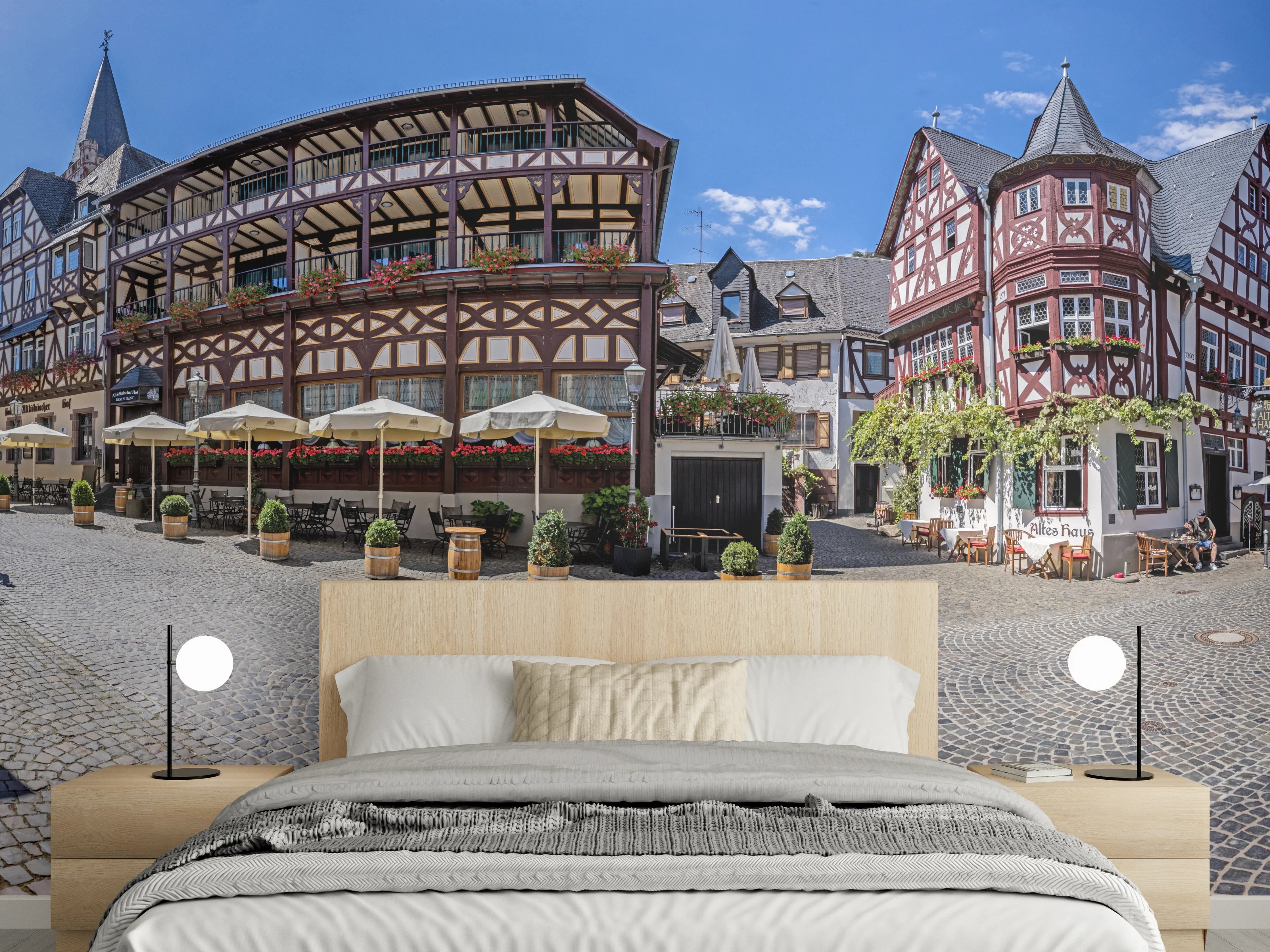 Wandverkleidung Schlafzimmer - Panoramablick über Bacharach