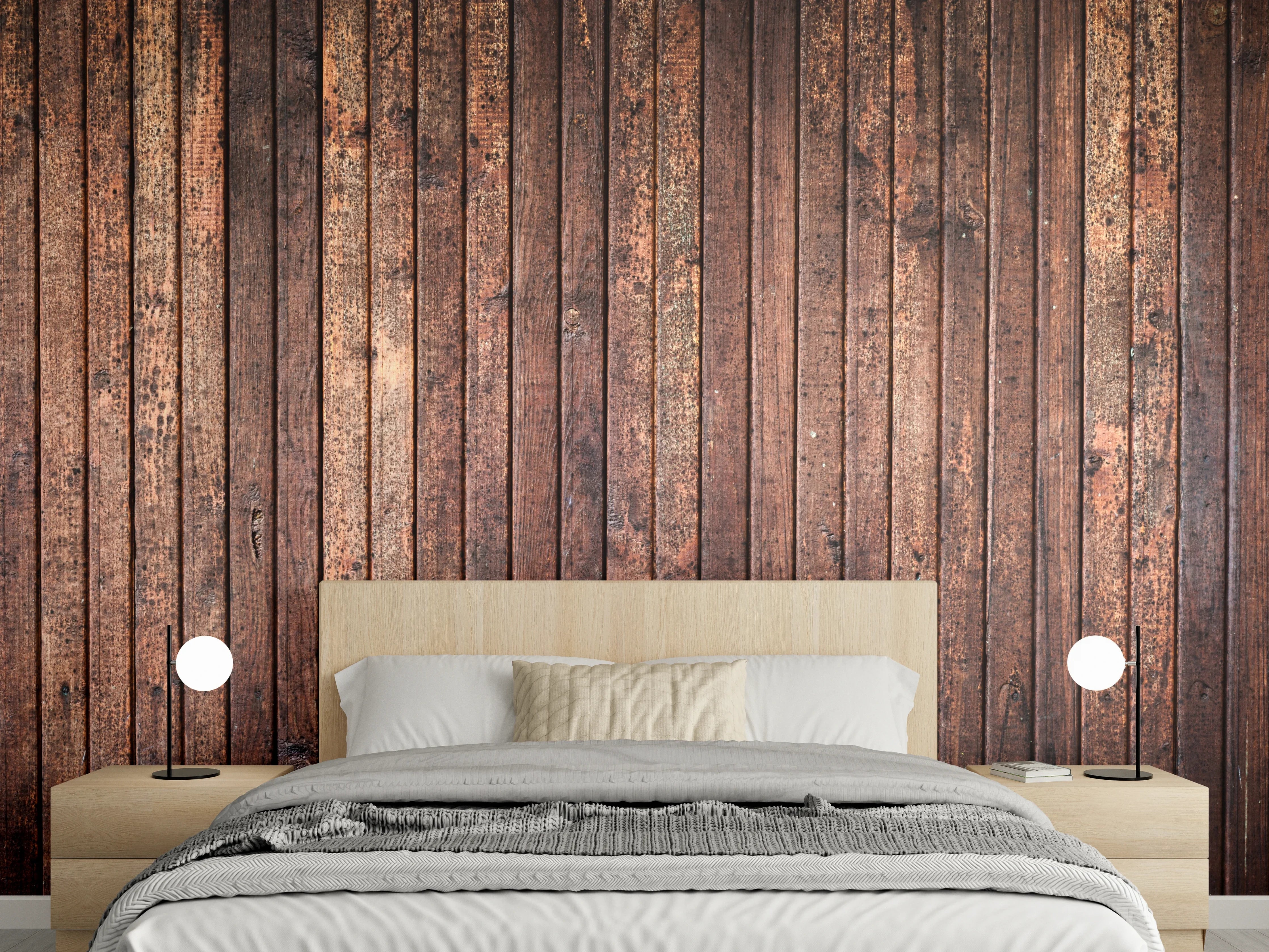 Wandverkleidung Schlafzimmer - Panoramahintergrund aus vertikalen schmalen Holzplatten