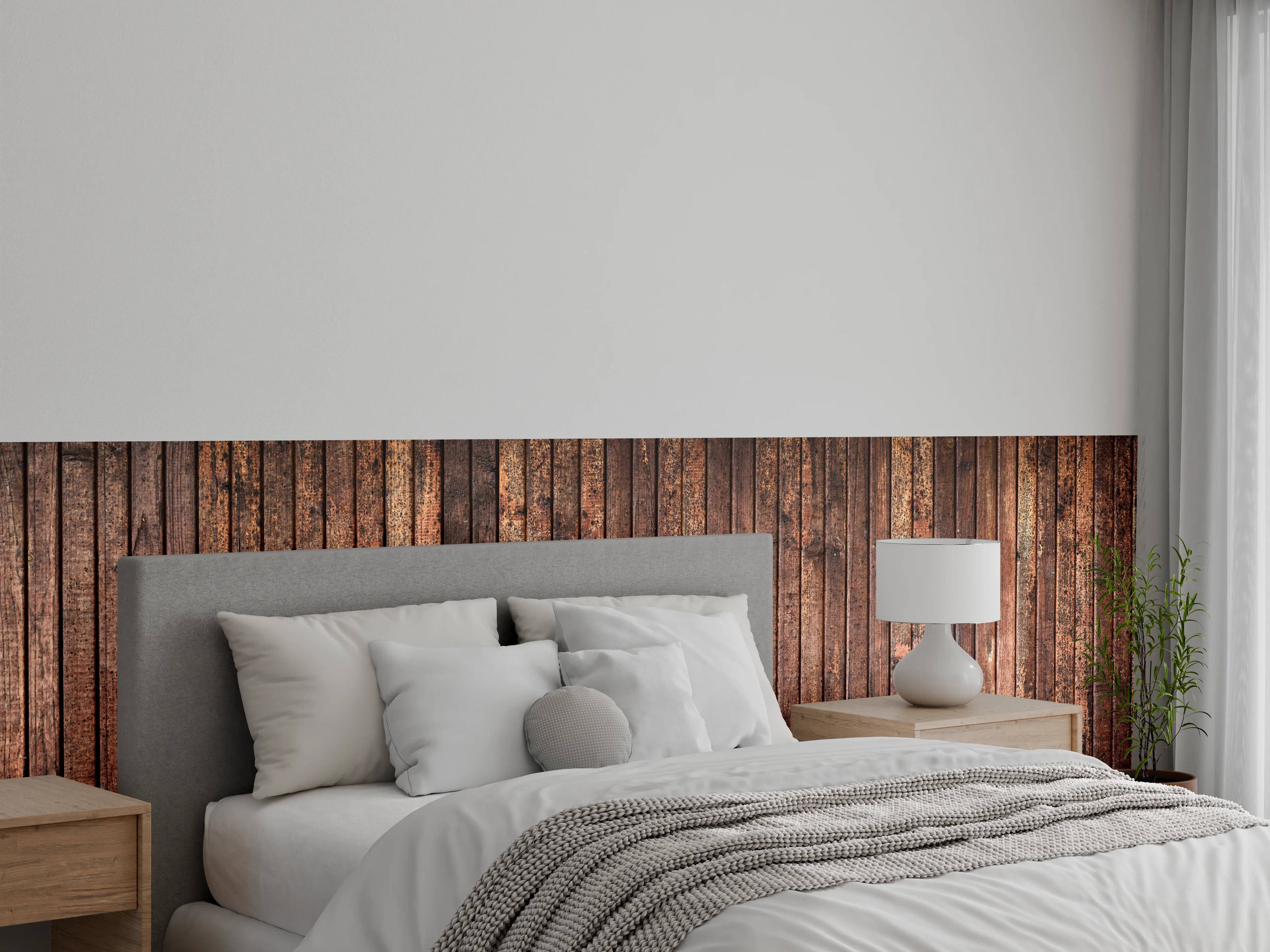 Wandverkleidung Schlafzimmer - Panoramahintergrund aus vertikalen schmalen Holzplatten