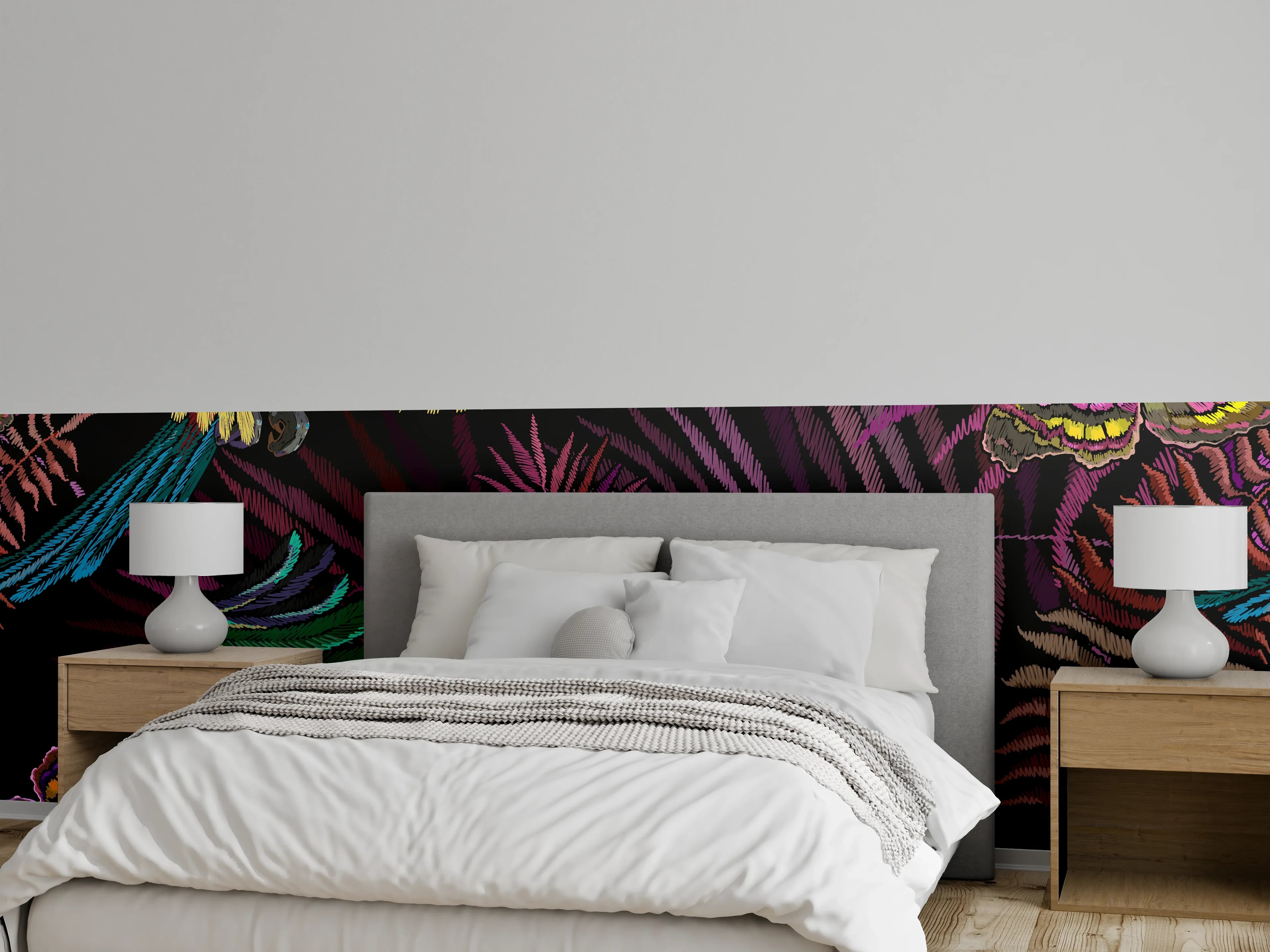 Wandverkleidung Schlafzimmer - Papagaien - Stickmuster