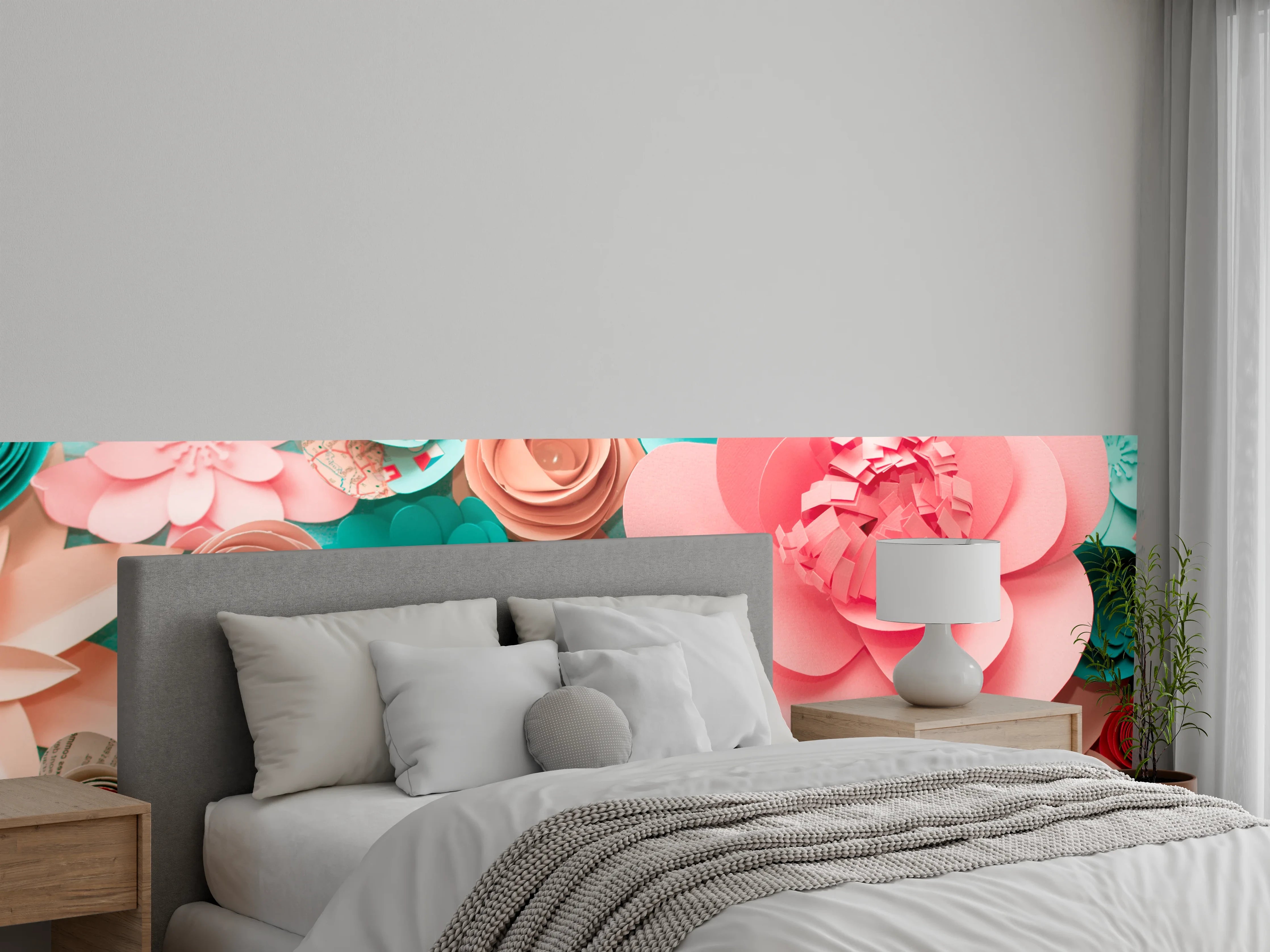 Wandverkleidung Schlafzimmer - Papierblumen Collage Wanddeko