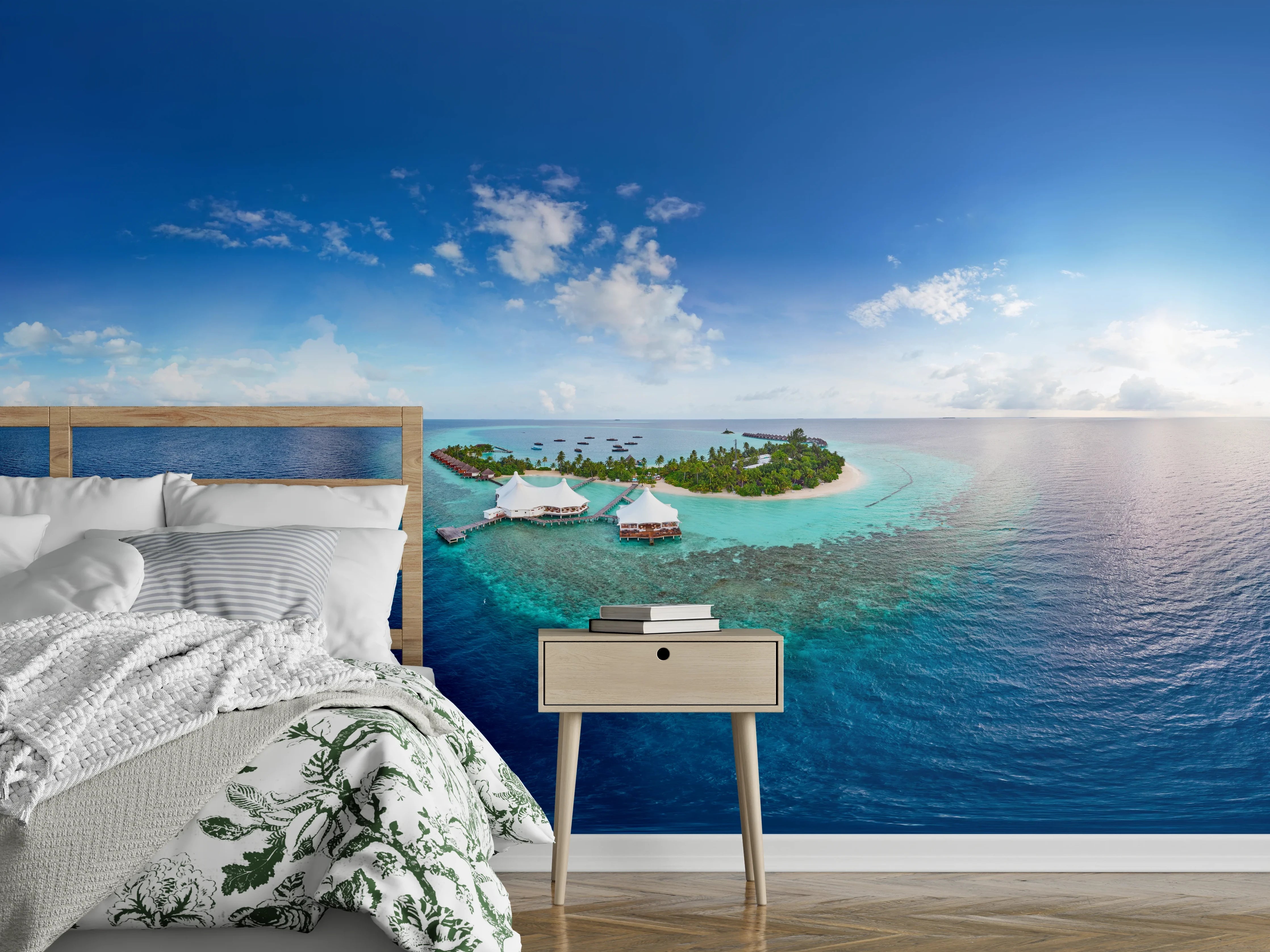 Wandverkleidung Schlafzimmer - Paradiesische Insel im türkisblauen Meer