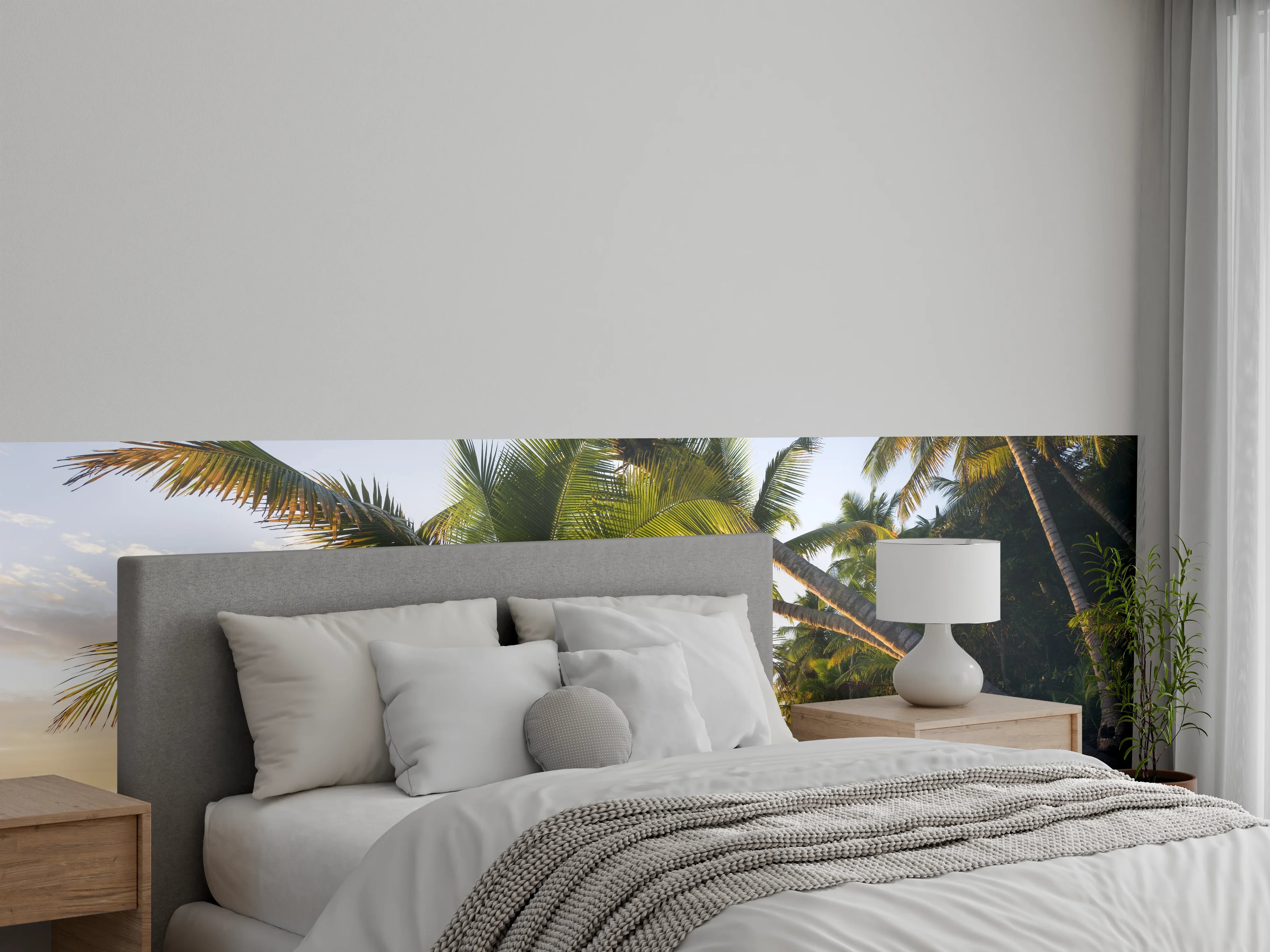 Wandverkleidung Schlafzimmer - Paradiesischer Palmenstrand Sonnenaufgang