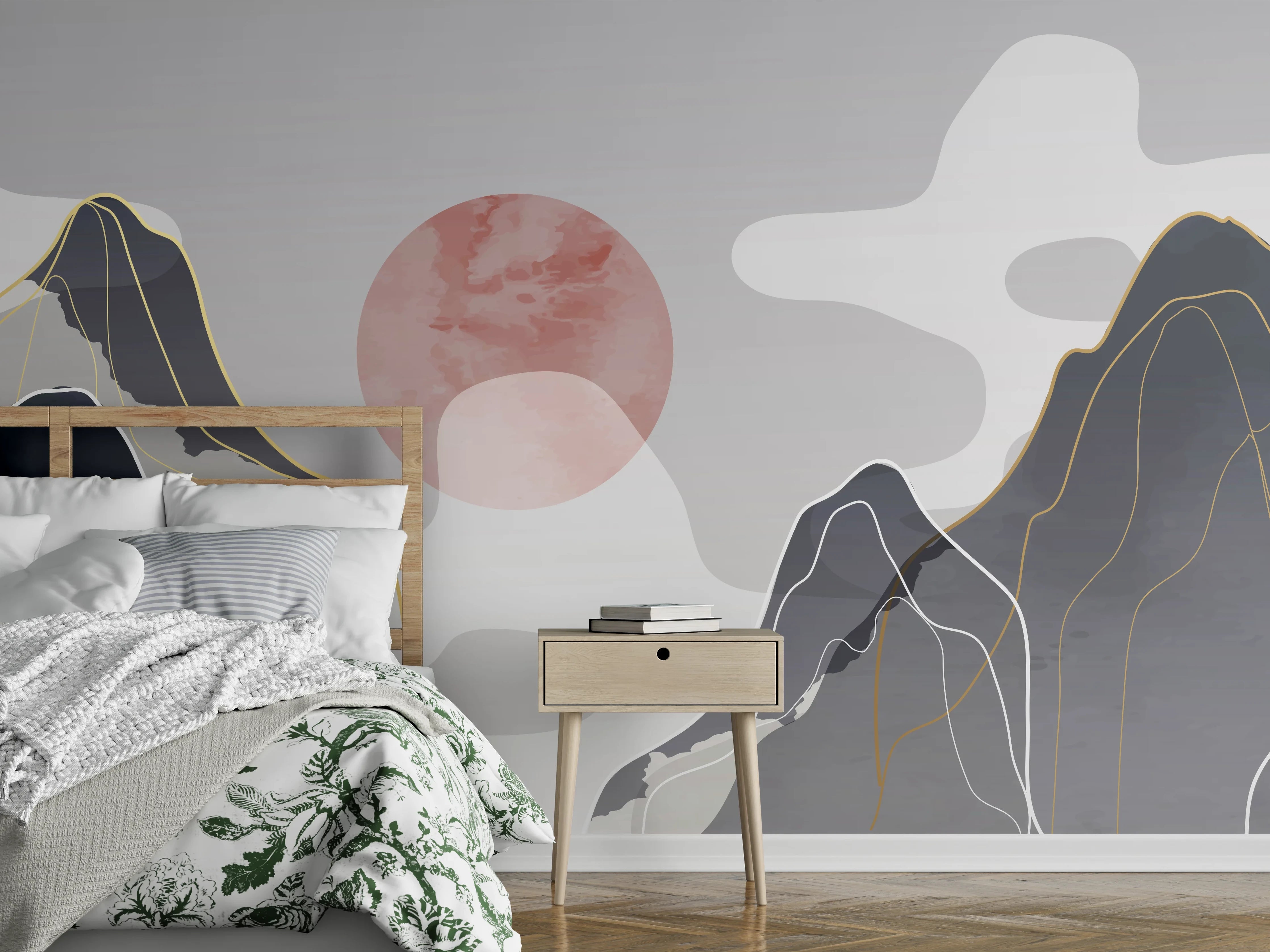 Wandverkleidung Schlafzimmer - Pastell Berge Abendsonne