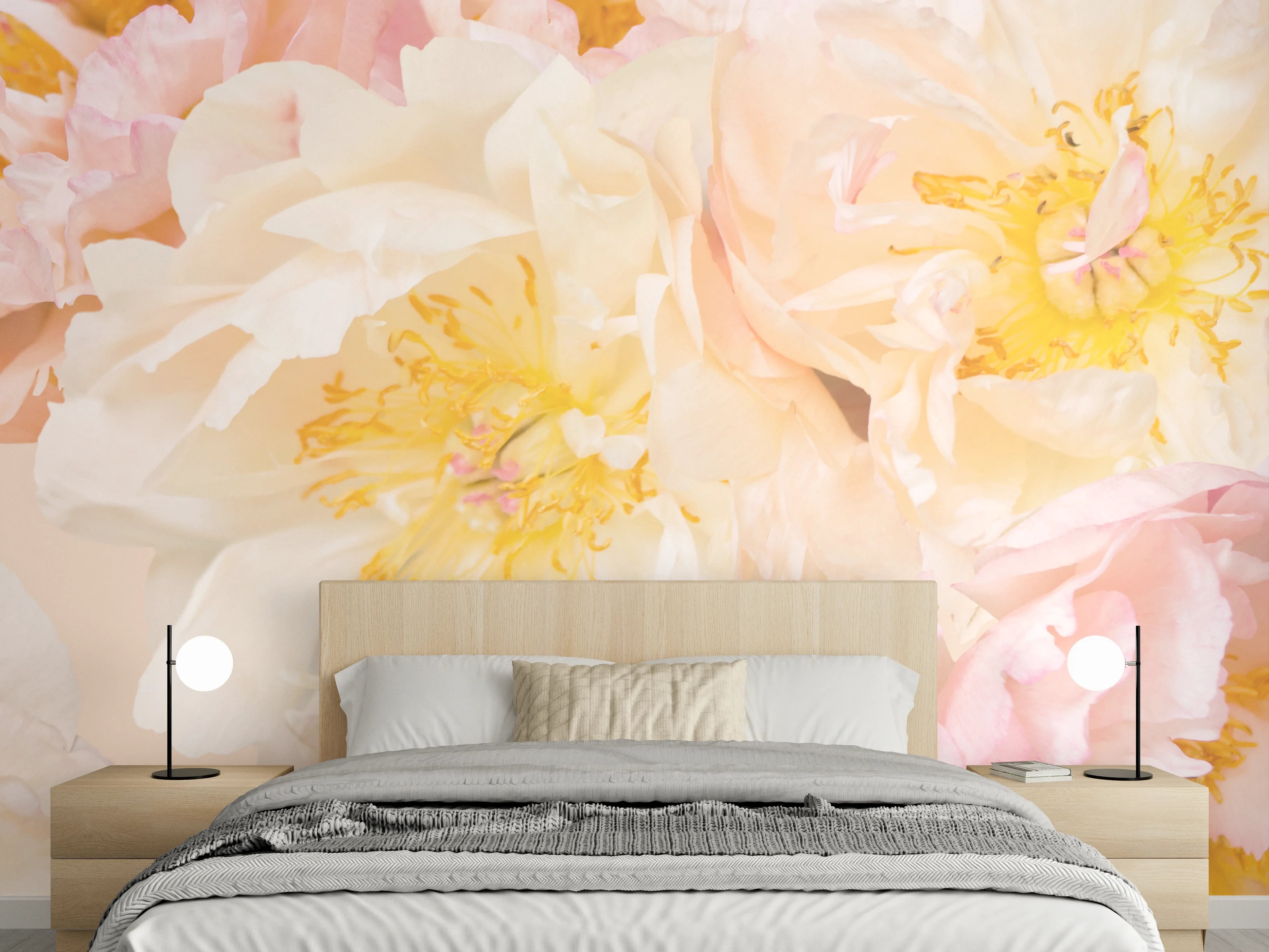 Wandverkleidung Schlafzimmer - Pastell Pfingstrosen Blumenmotiv