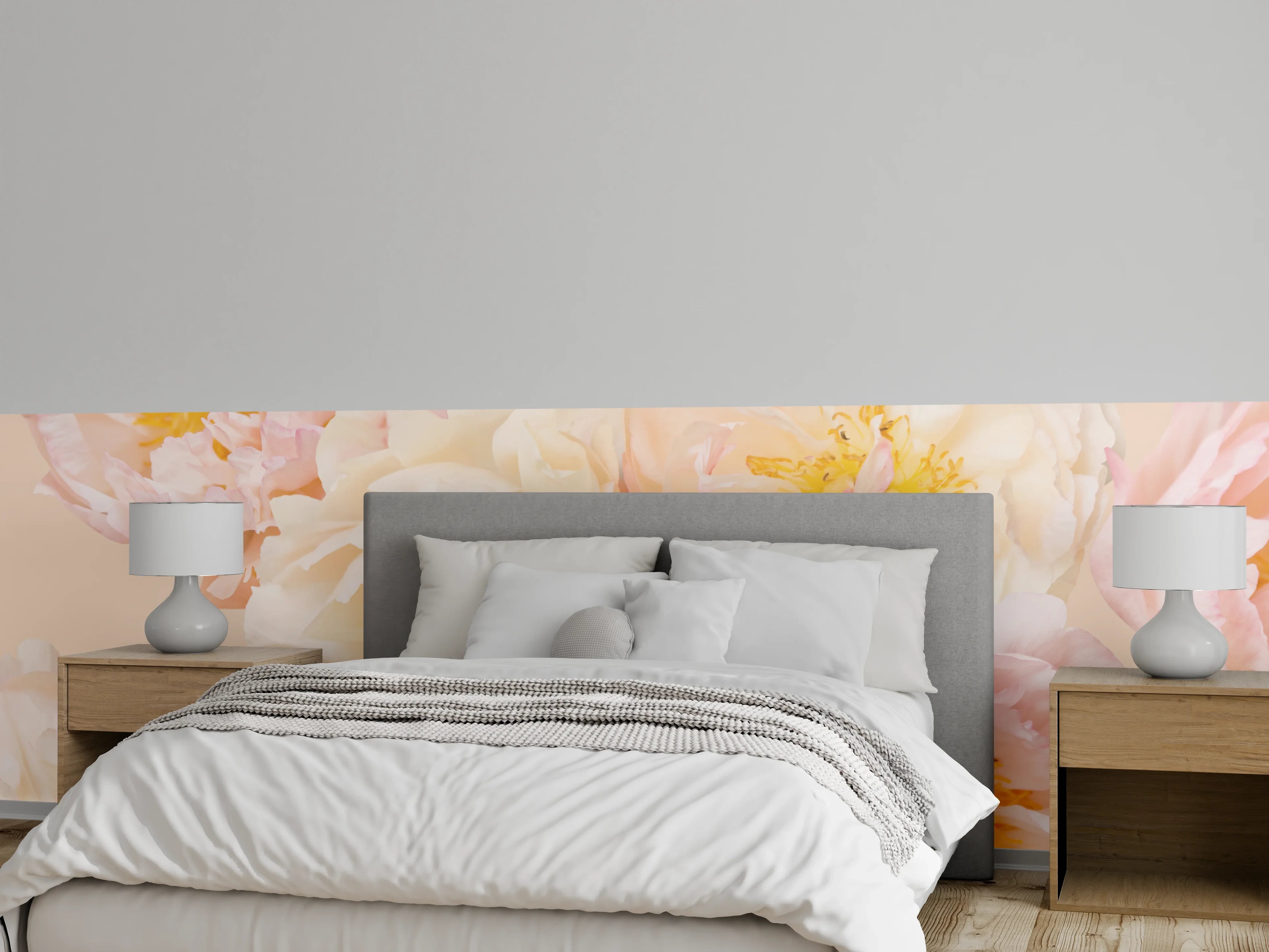 Wandverkleidung Schlafzimmer - Pastell Pfingstrosen Blumenmotiv