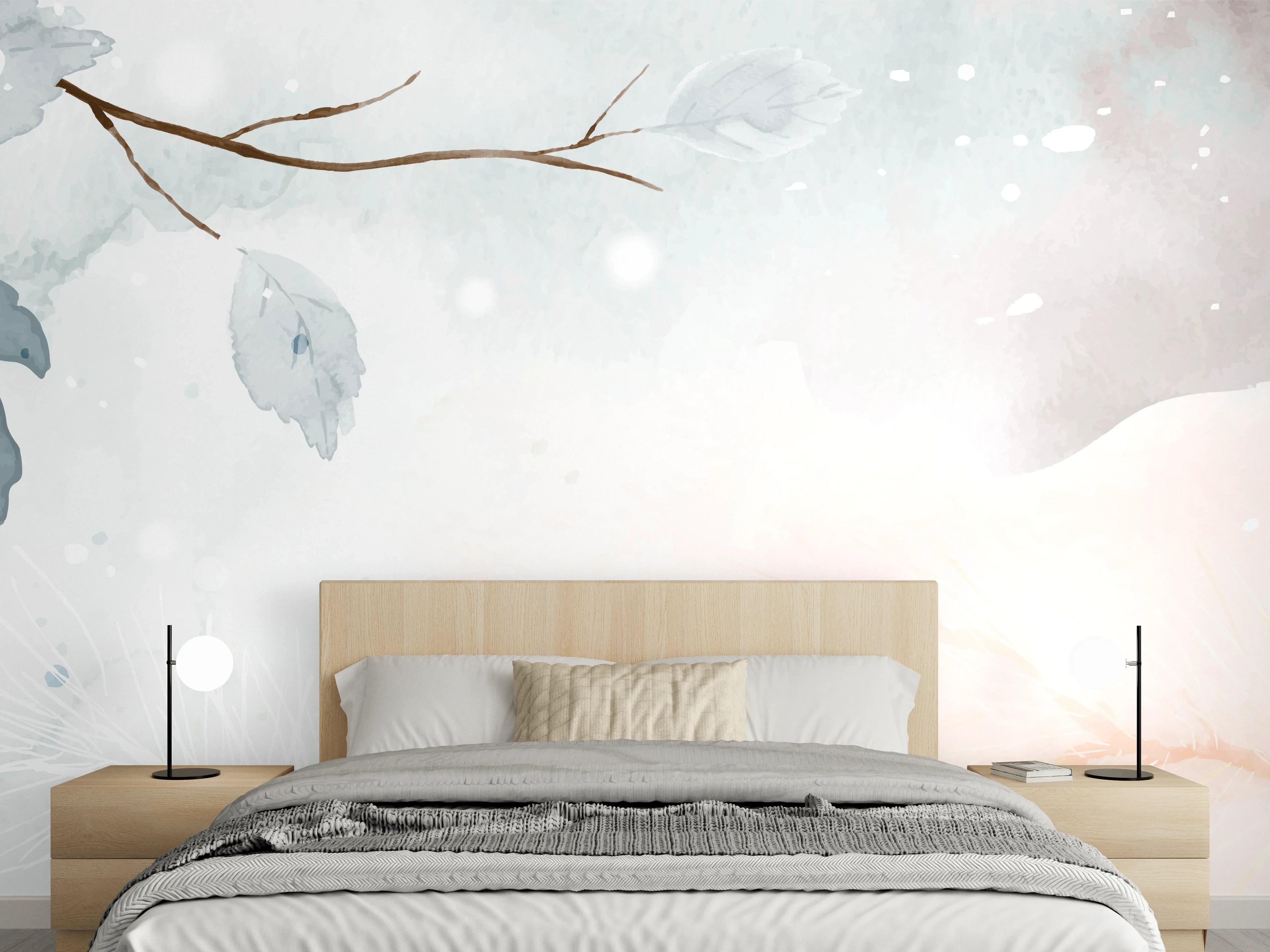 Wandverkleidung Schlafzimmer - Pastell Winter Zweige