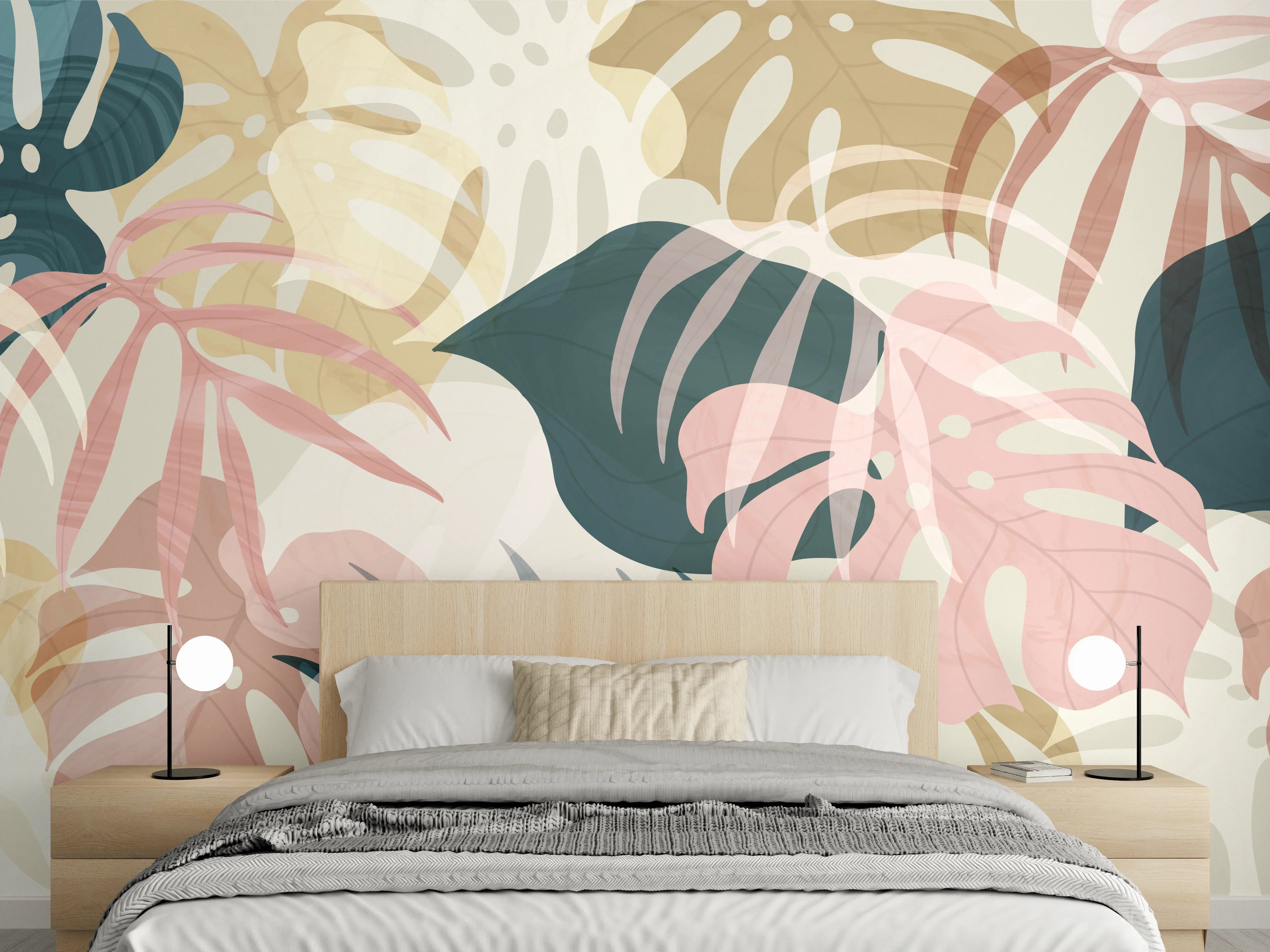 Wandverkleidung Schlafzimmer - Pastellfarbene Blumenmuster Tapete