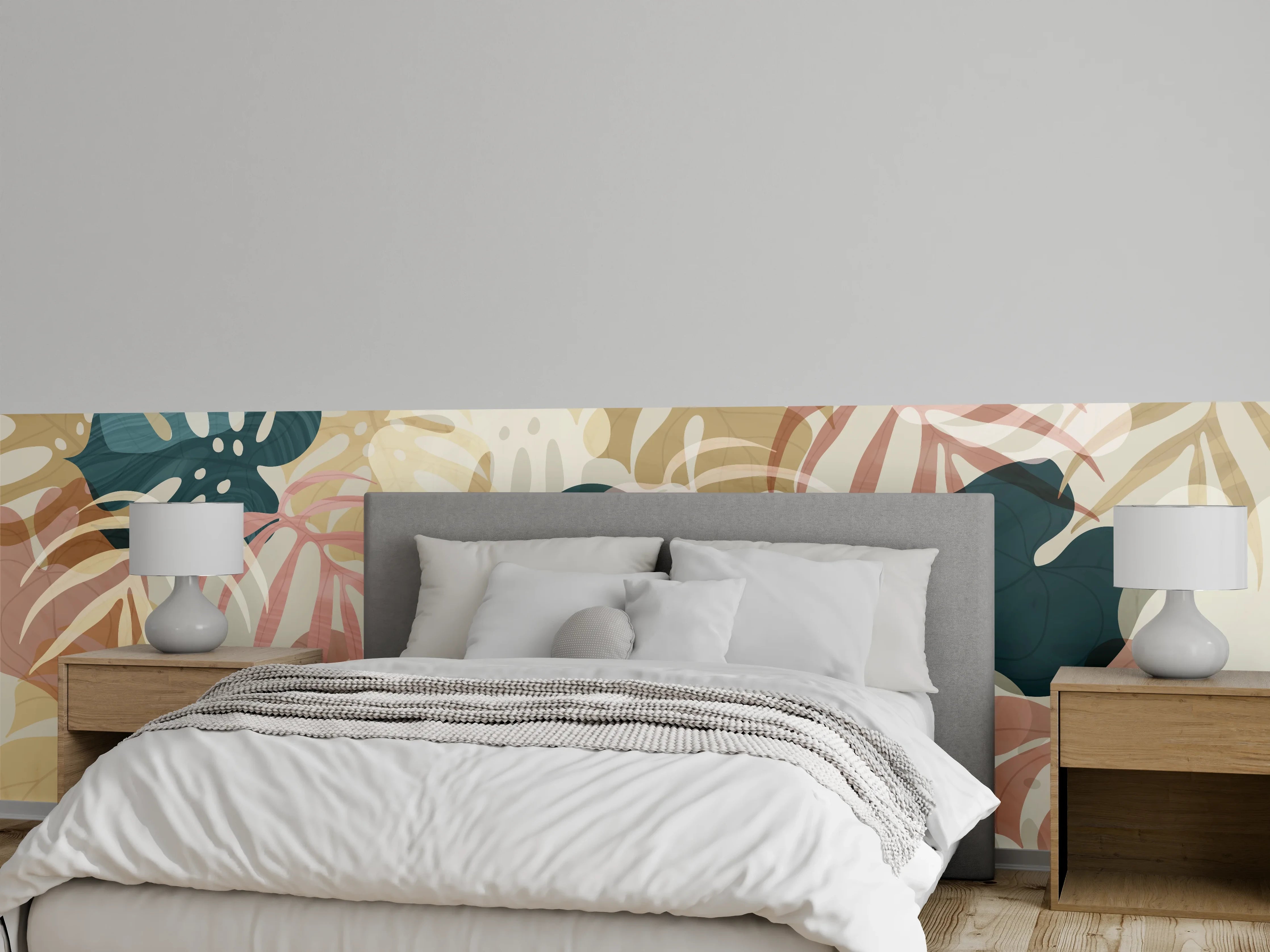 Wandverkleidung Schlafzimmer - Pastellfarbene Blumenmuster Tapete
