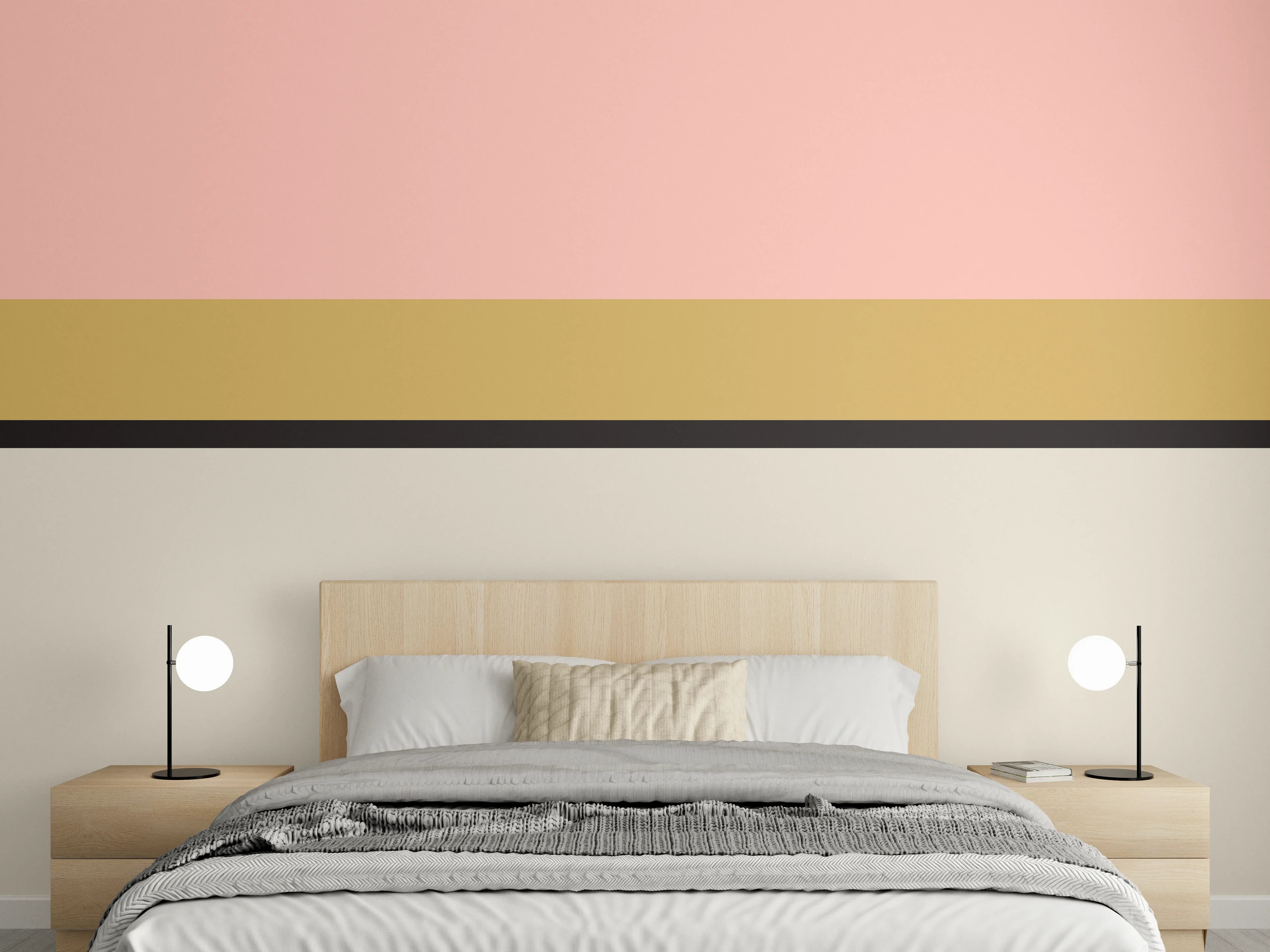 Wandverkleidung Schlafzimmer - Pastellfarbene Geometrische Muster mit Goldakzenten
