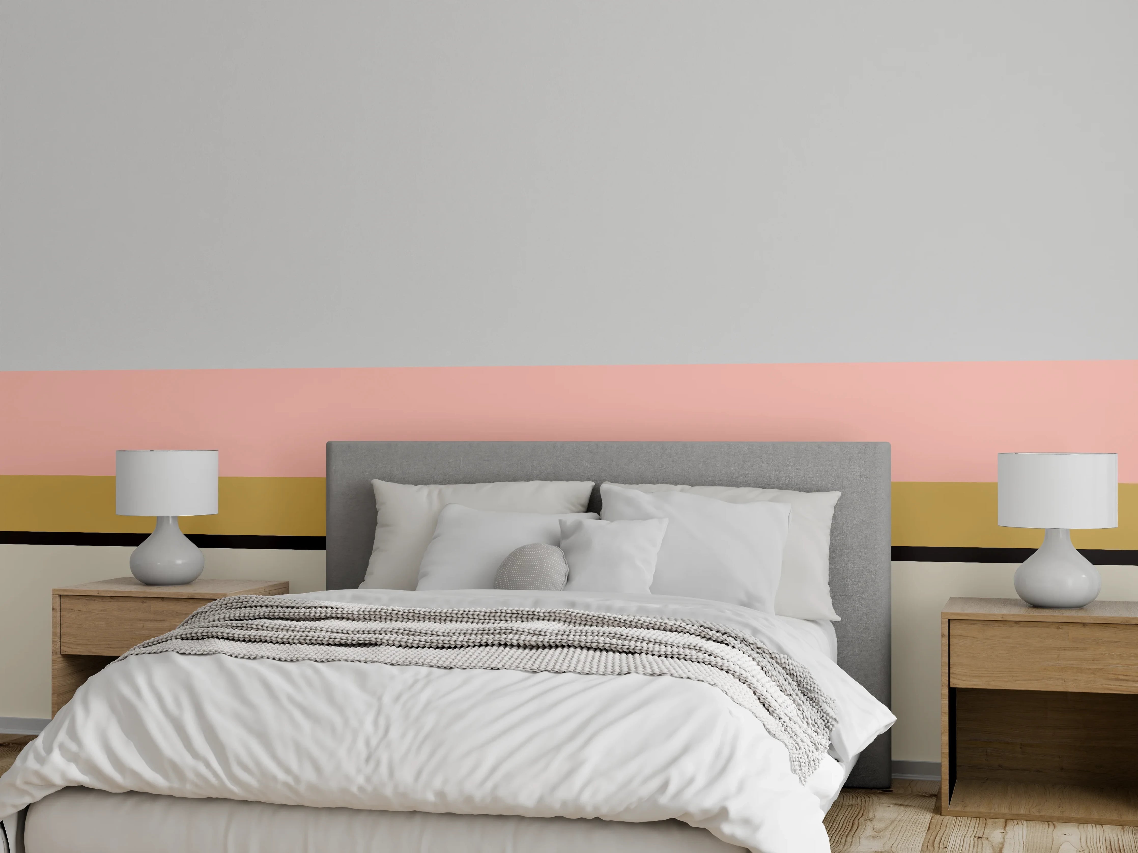 Wandverkleidung Schlafzimmer - Pastellfarbene Geometrische Muster mit Goldakzenten