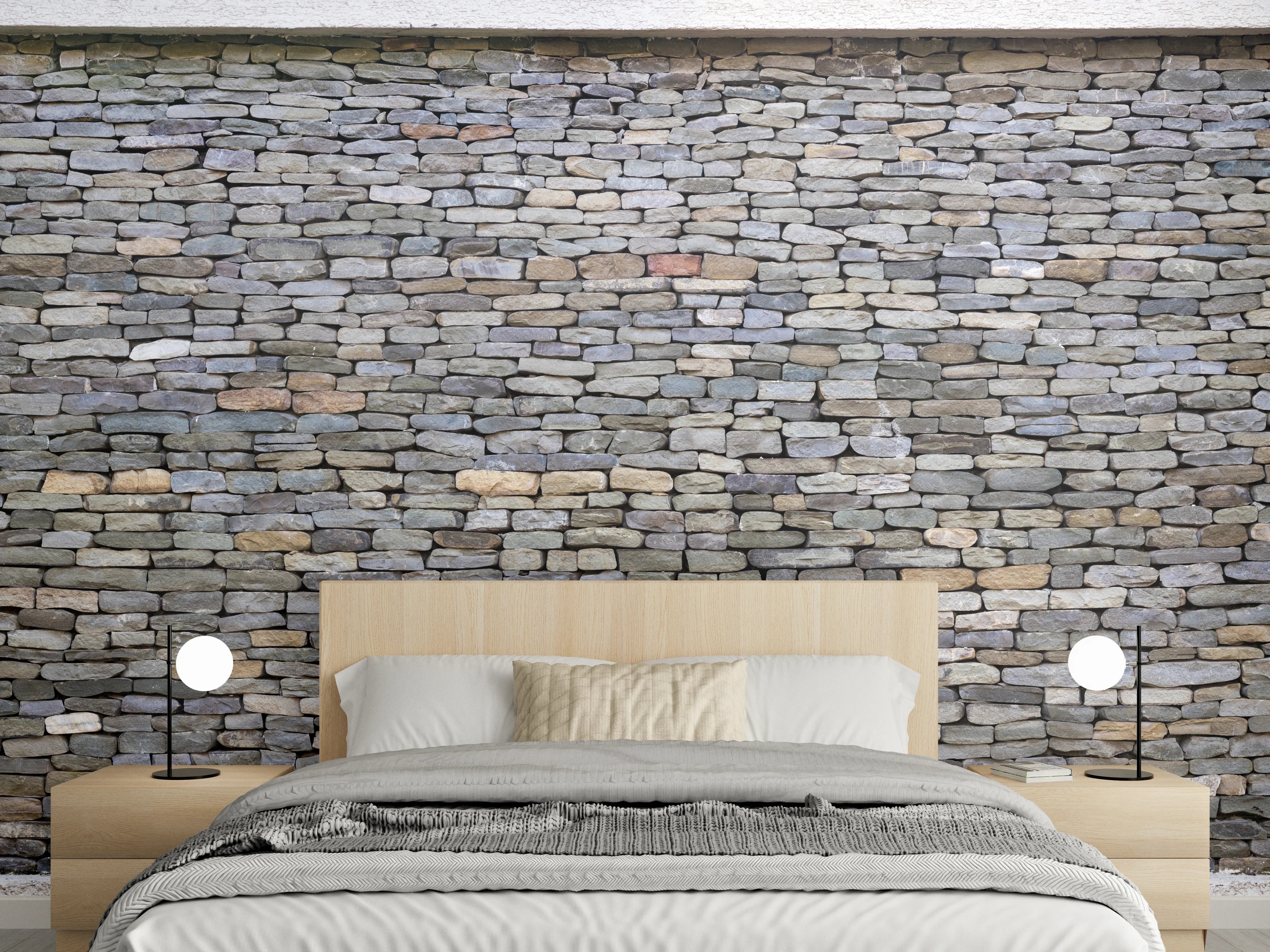 Wandverkleidung Schlafzimmer - Pastellfarbene Steinmauer