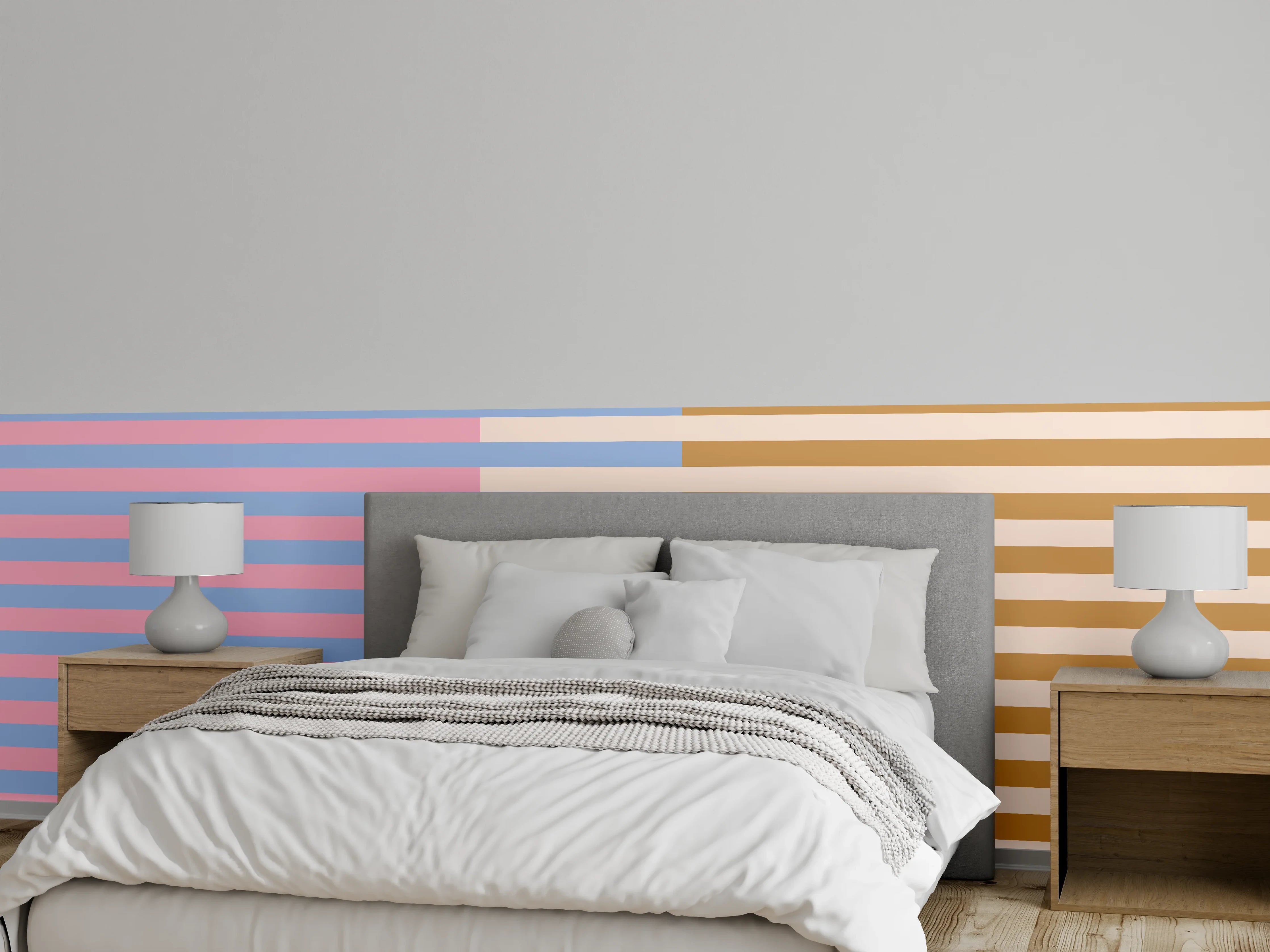 Wandverkleidung Schlafzimmer - Pastellfarbene Streifen Abstrakt Wandbild