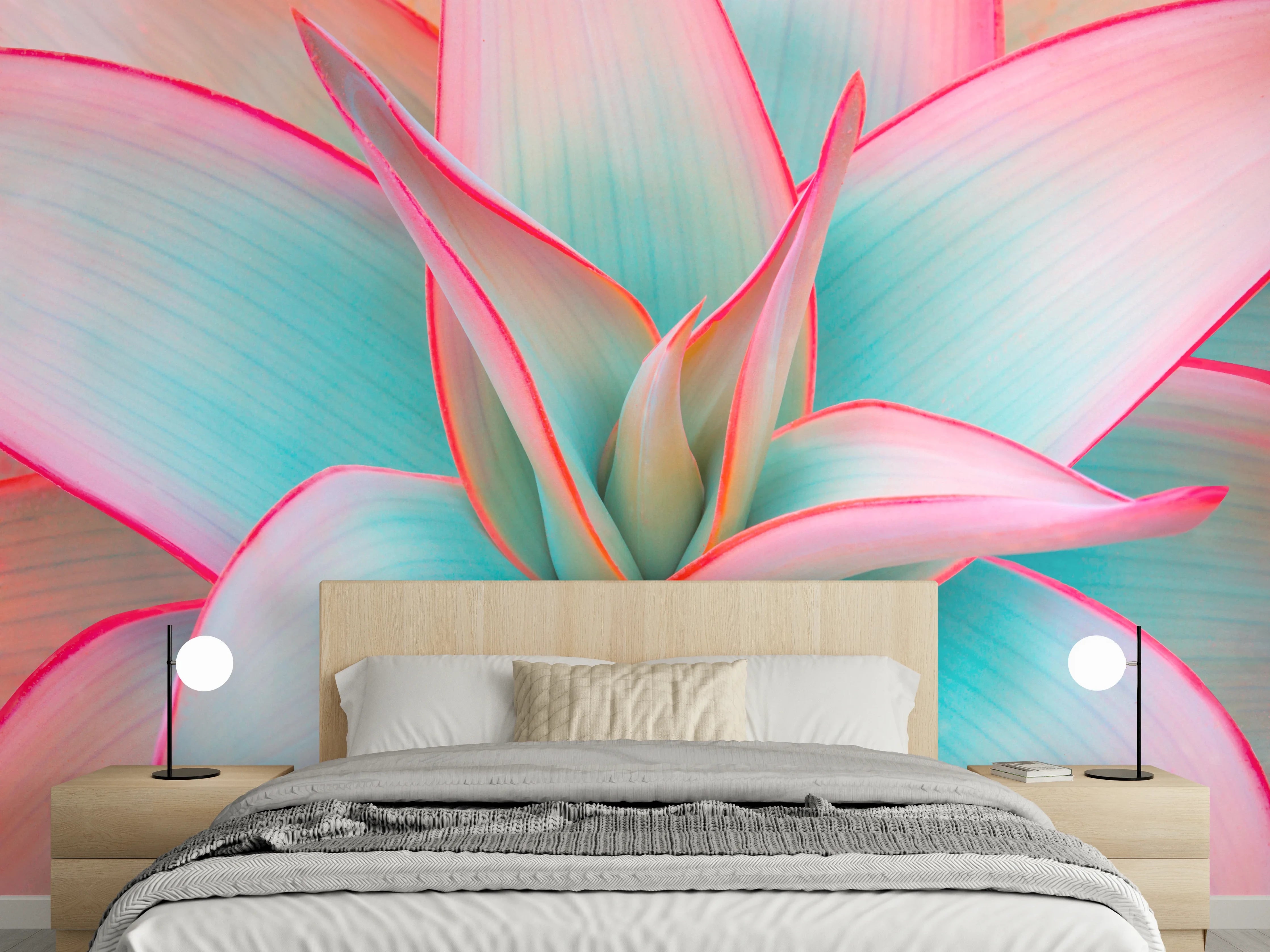 Wandverkleidung Schlafzimmer - Pastellfarbene Sukkulente Modern