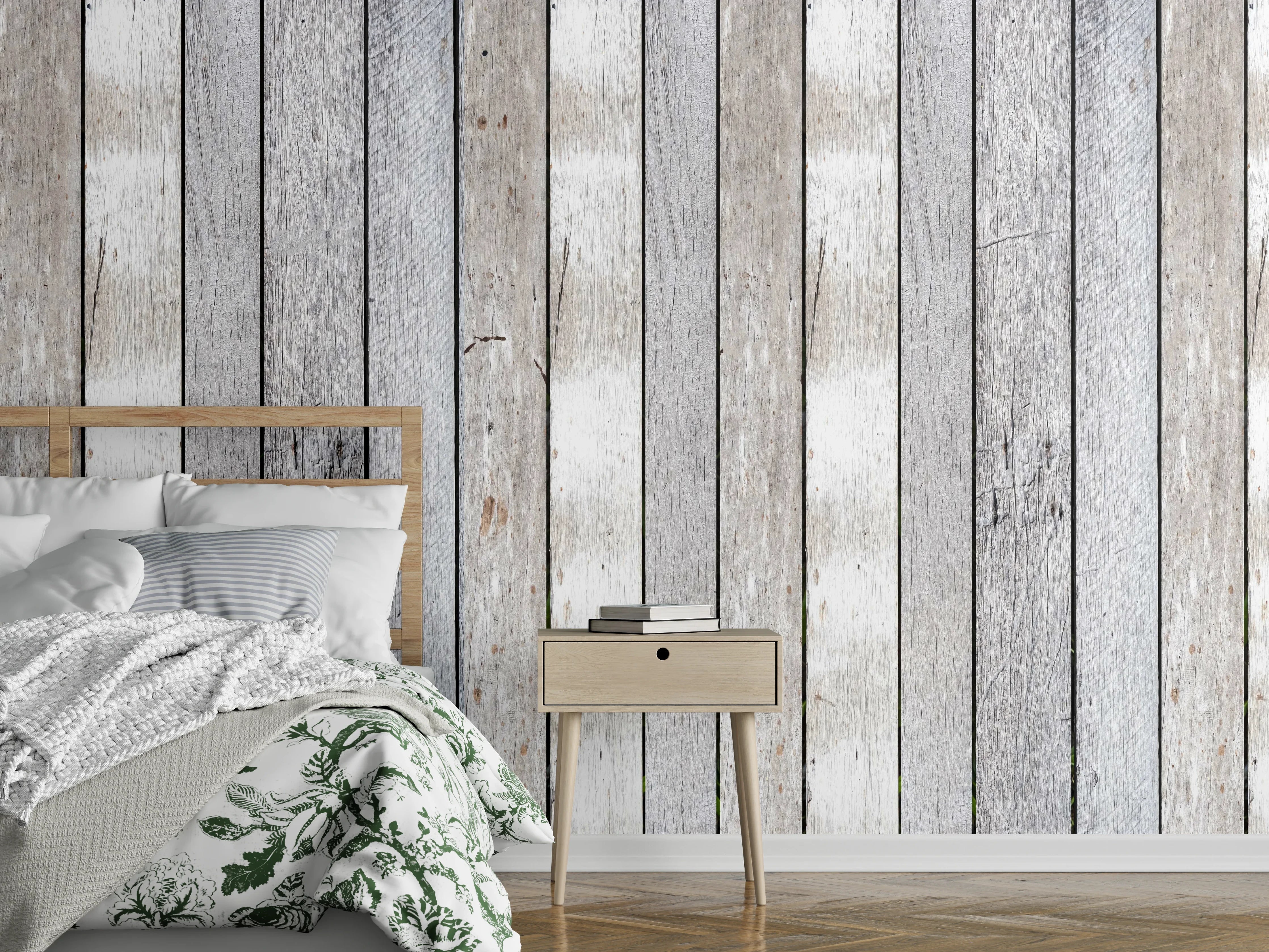 Wandverkleidung Schlafzimmer - Pastellfarbene Vintage Holzwand